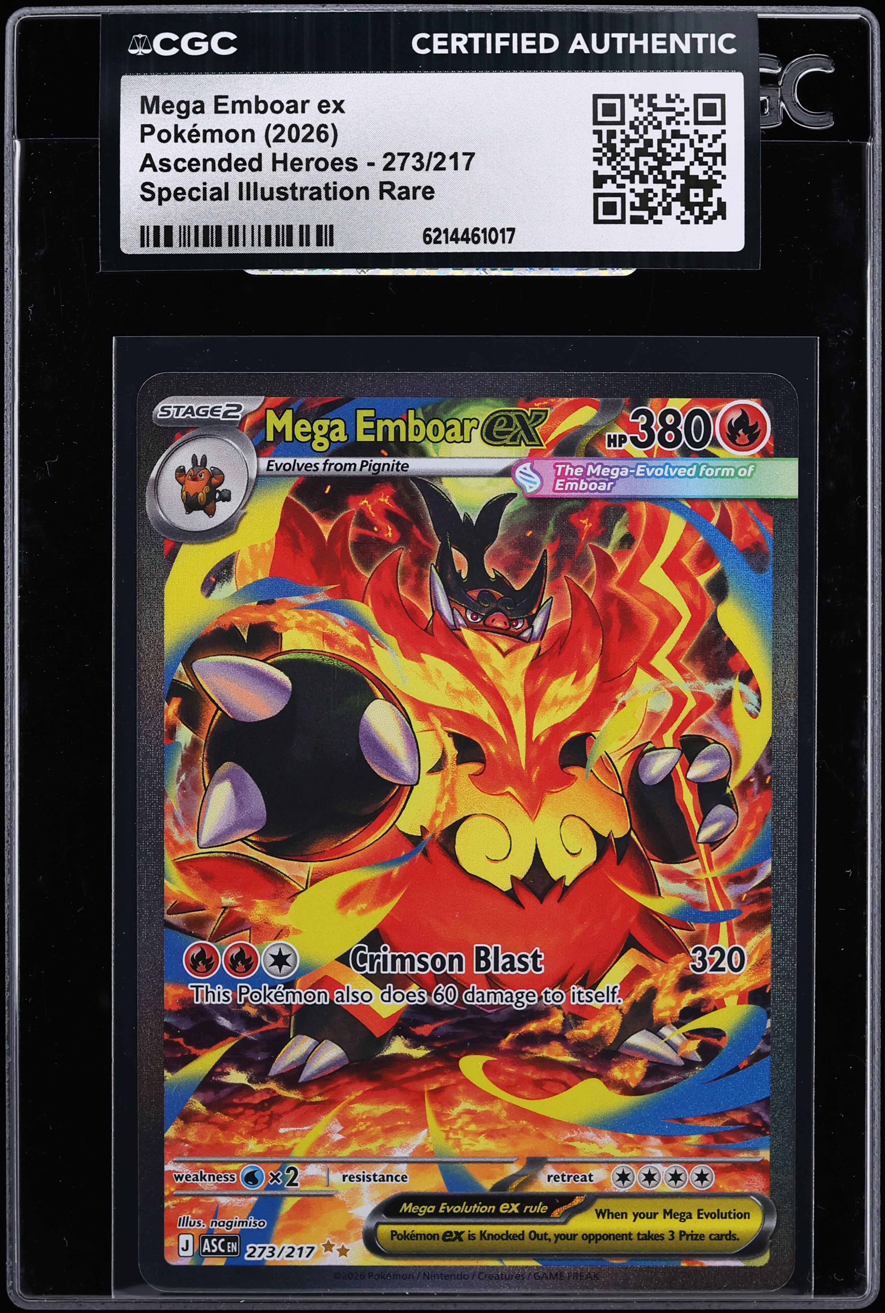 2026 Pokemon Mega Evolution Ascended Heroes SIR Mega Emboar Ex #273 CGC AUTH