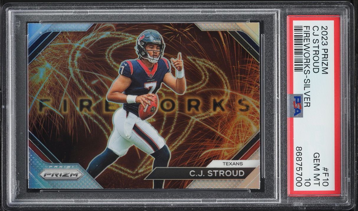2023 Panini Prizm Fireworks Silver C.J. Stroud ROOKIE #F10 PSA 10 GEM MINT