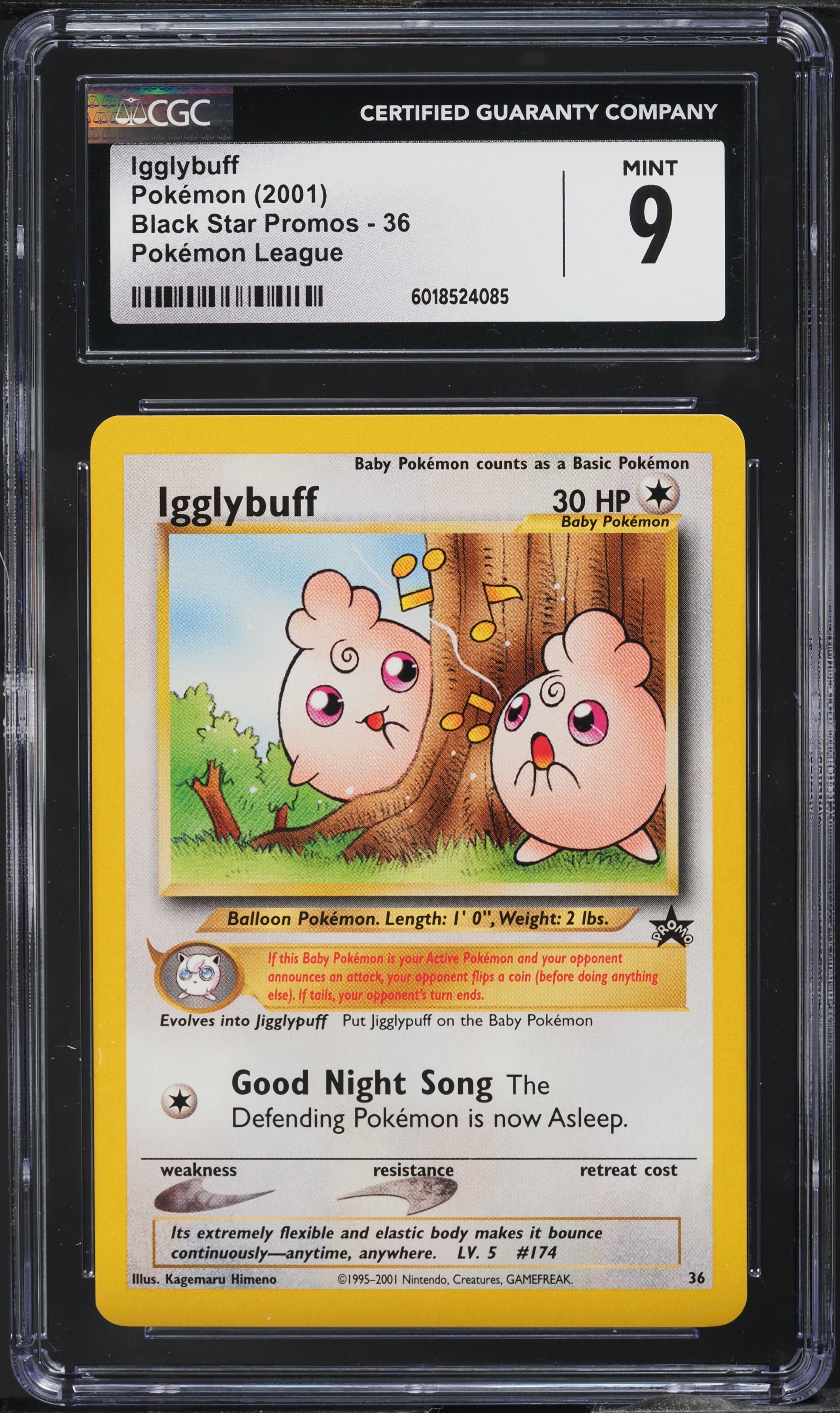 2001 Pokemon League Black Star Promo Igglybuff #36 CGC 9 MINT