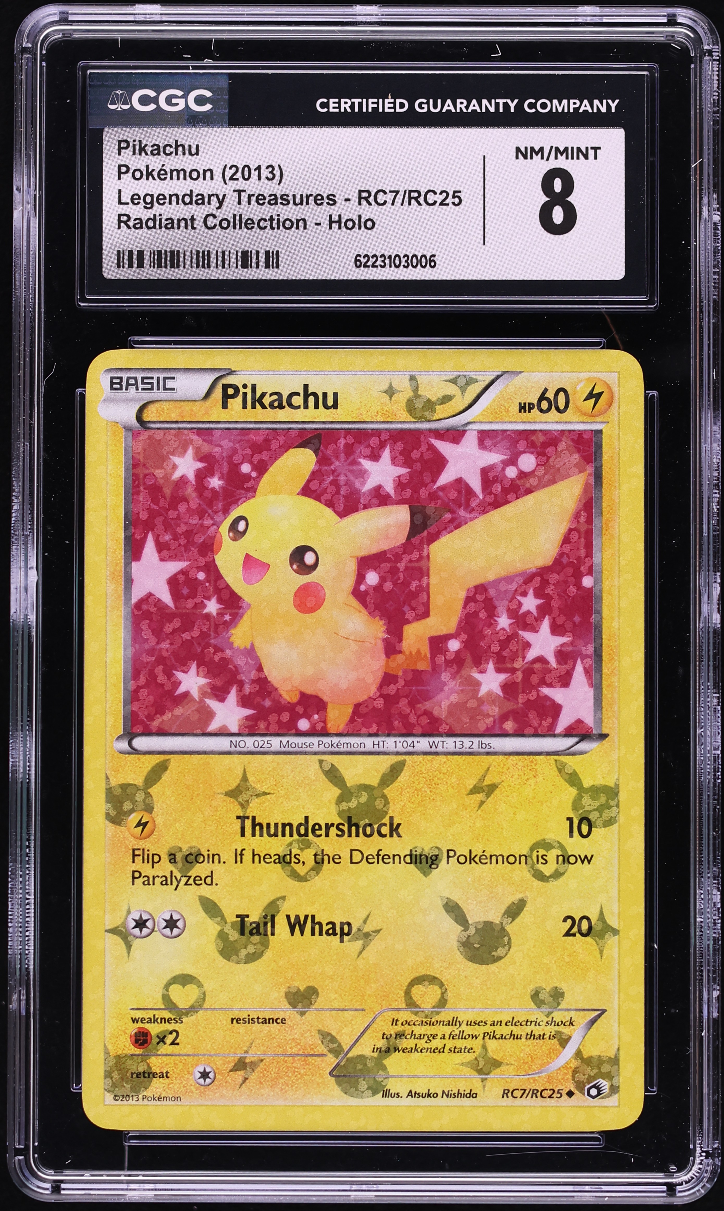 2013 Pokemon Black & White Legendary Treasures Radiant Holo Pikachu #RC7 CGC 8 NM-MT