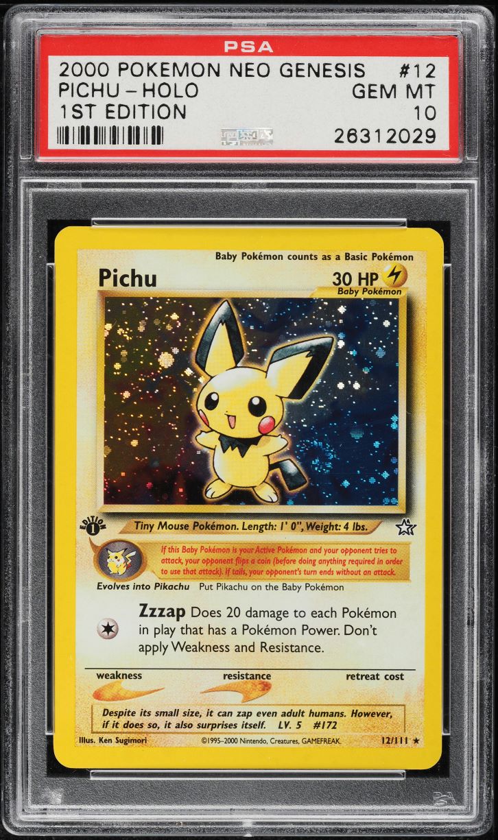2000 Pokemon Neo Genesis 1st Edition Holo Pichu #12 PSA 10 GEM MINT