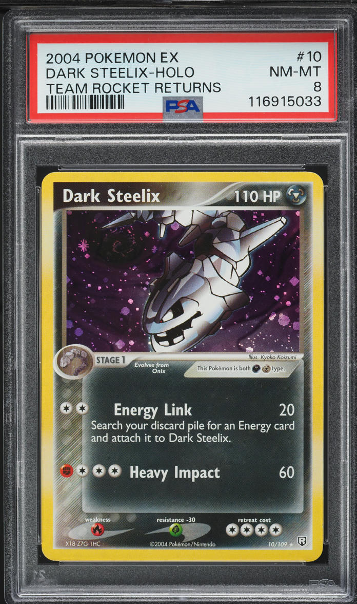 2004 Pokemon EX Team Rocket Returns Holo Dark Steelix #10 PSA 8 NM-MT