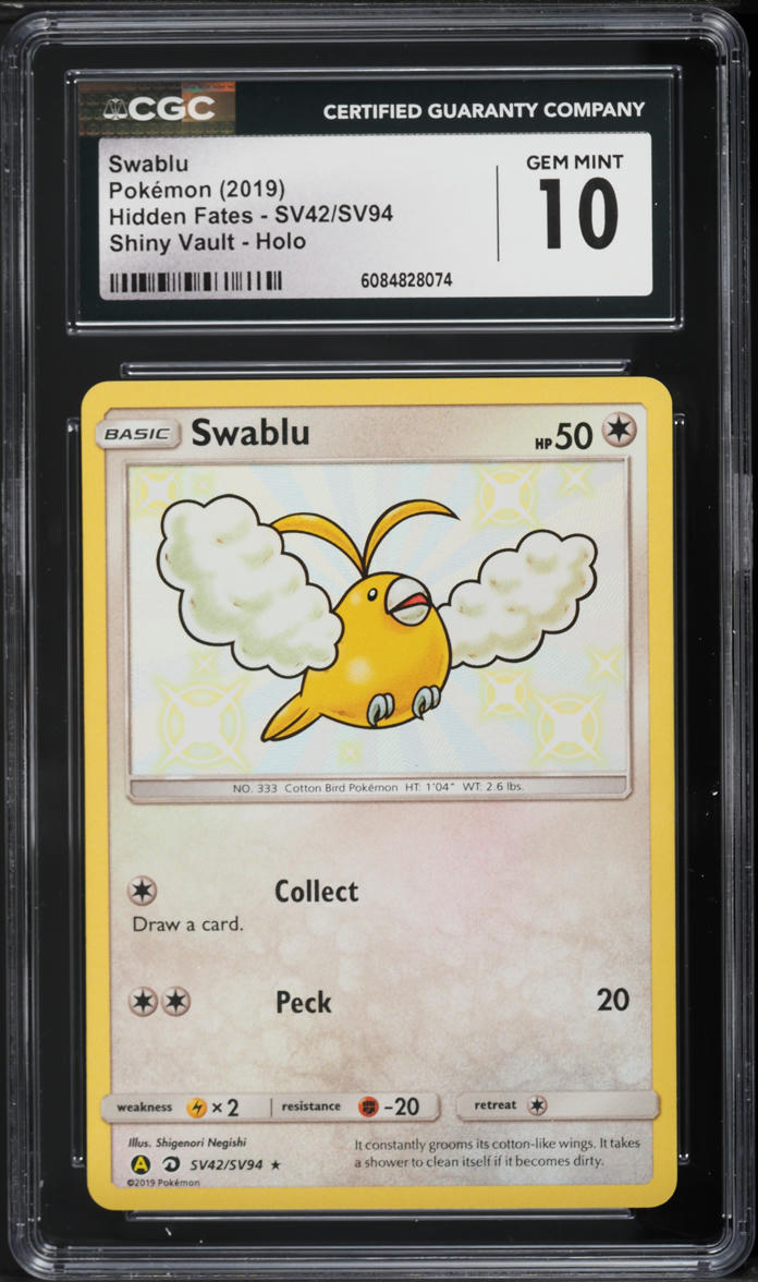 2019 Pokemon Sun & Moon Hidden Fates Shiny Swablu #SV42 CGC 10 GEM MINT