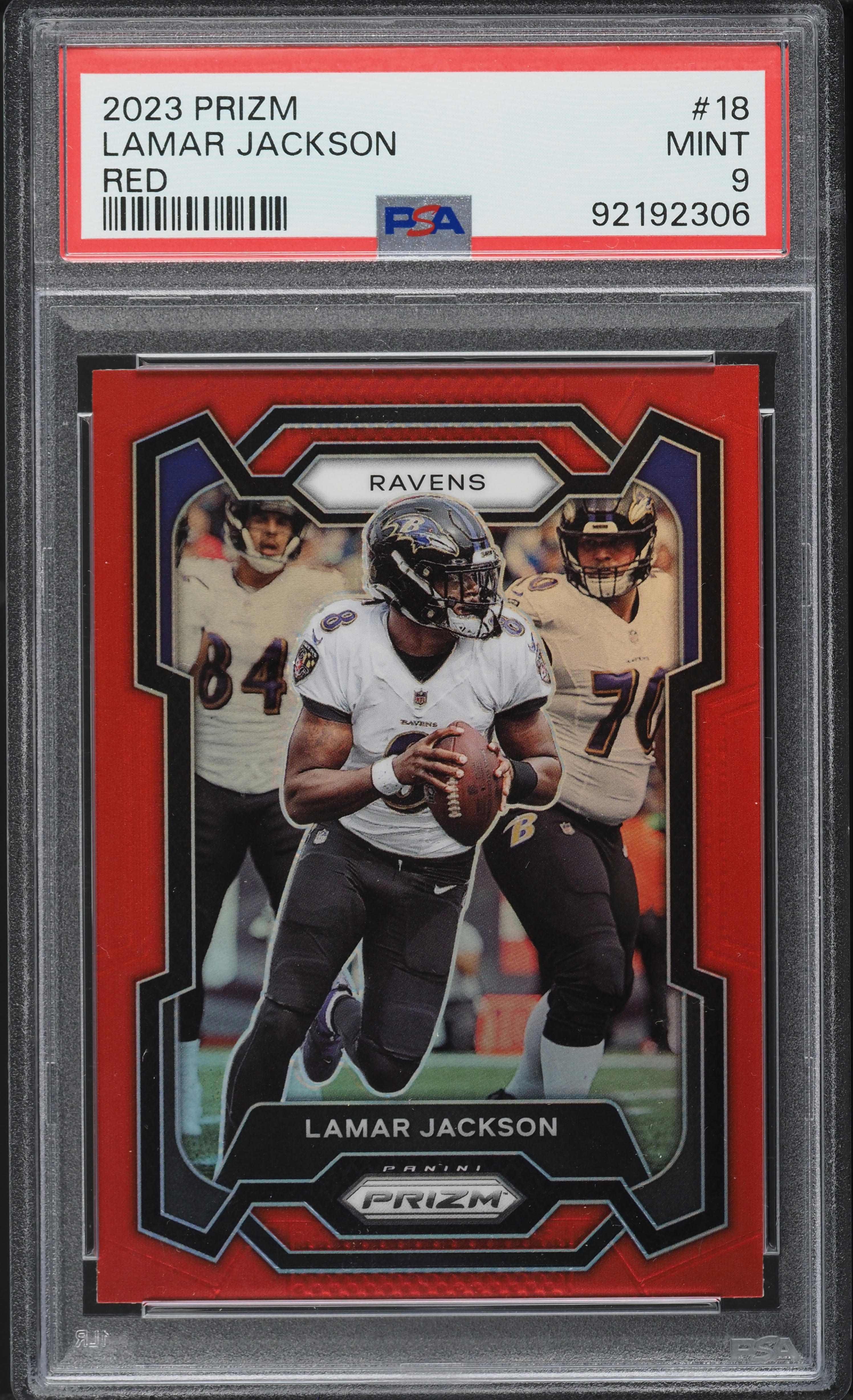 2023 Panini Prizm Red Prizm Lamar Jackson SSP #18 PSA 9 MINT