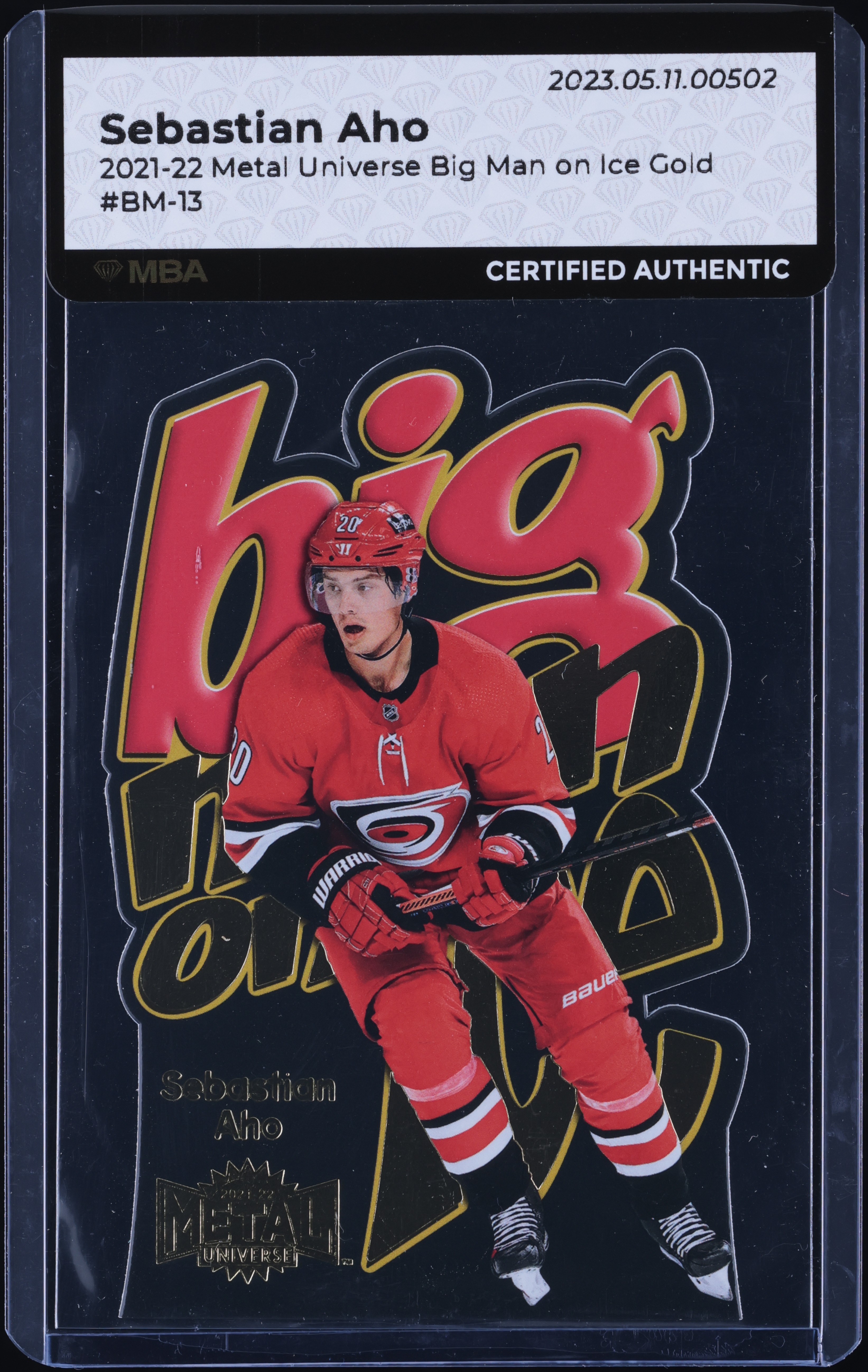 2021 Metal Universe Big Man On Ice Gold Die-Cut Sebastian Aho /96 MBA AUTH