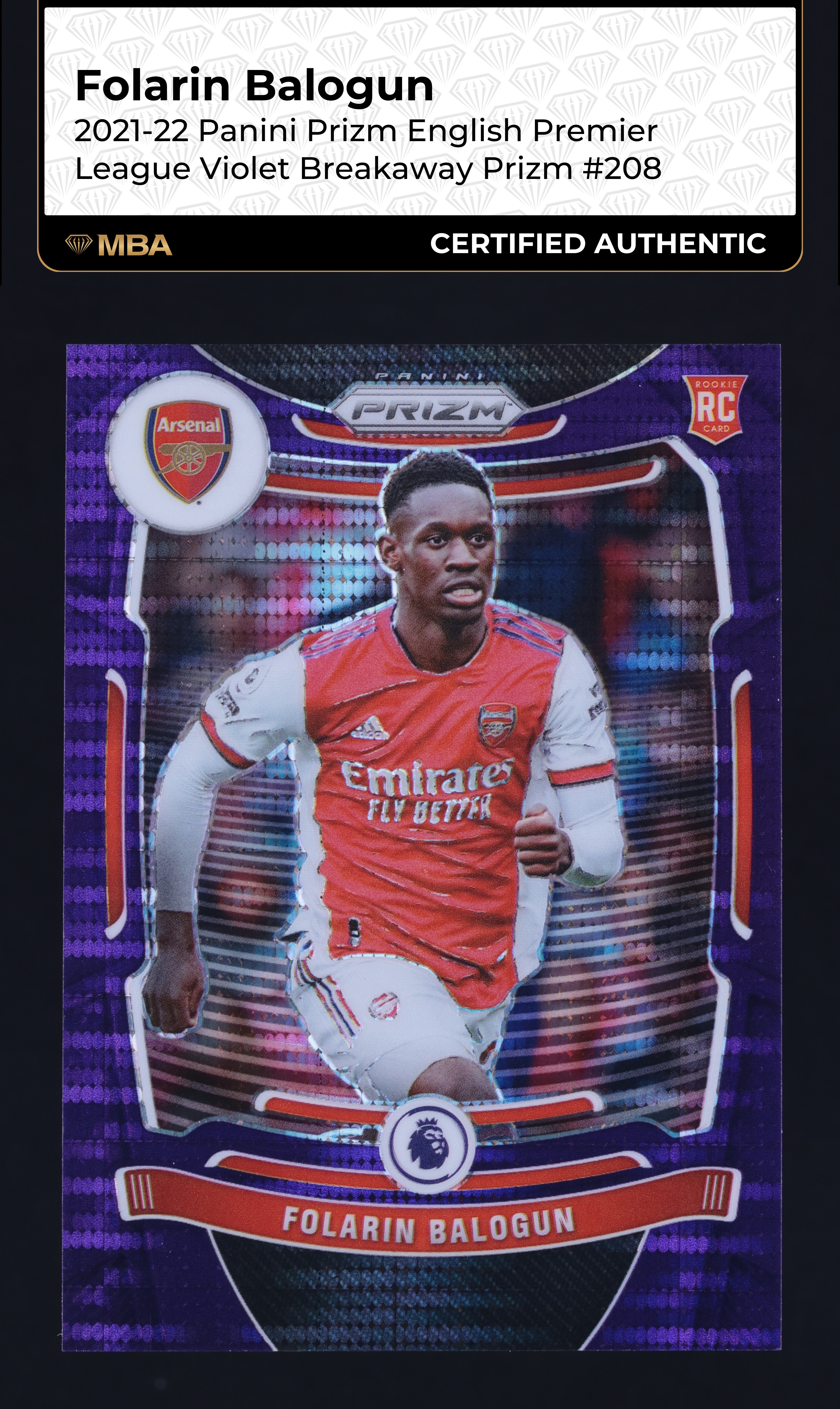 2021 Panini Prizm Premier Violet Breakaway Folarin Balogun ROOKIE 1/99 MBA AUTH