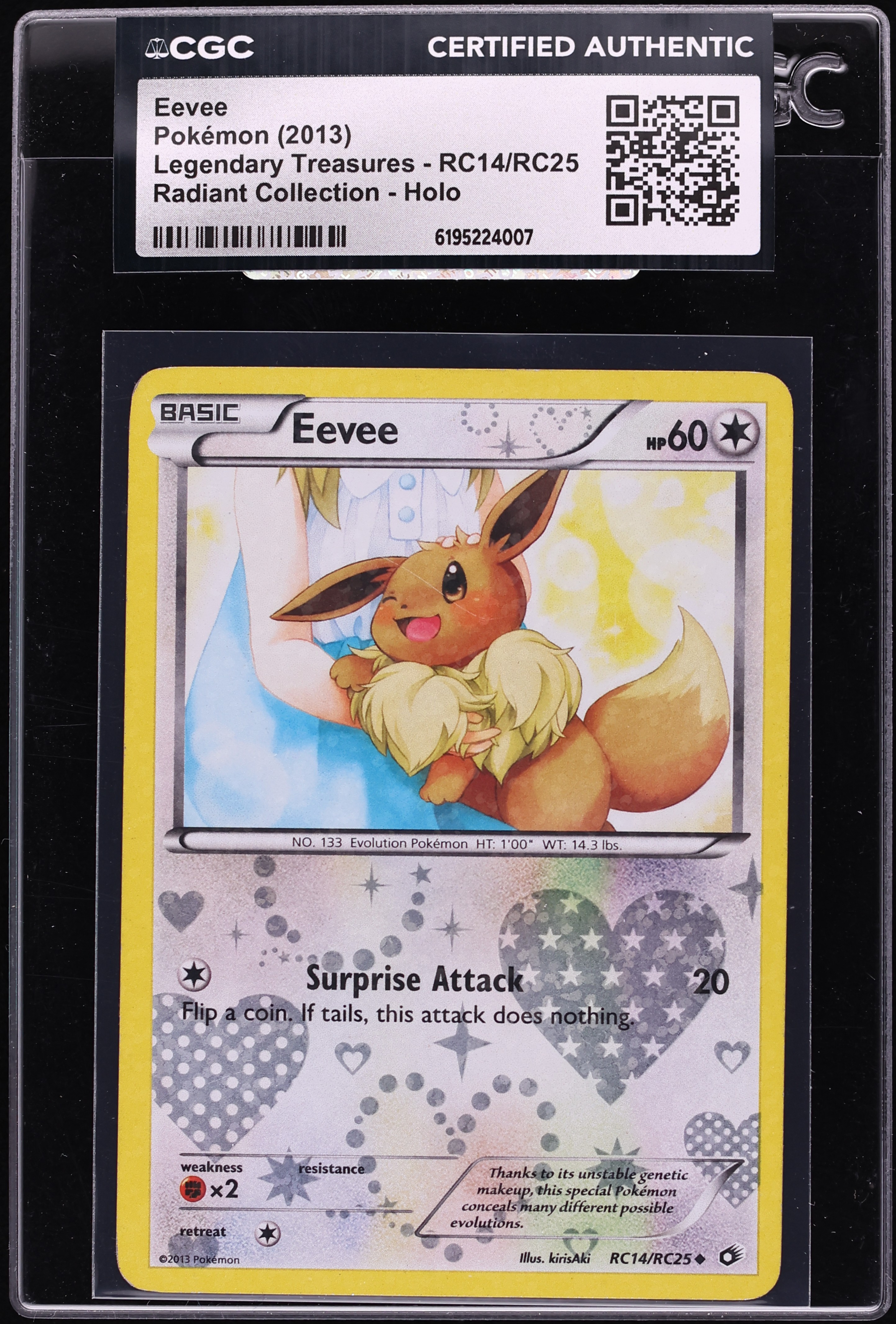 2013 Pokemon Black & White Legendary Treasures Radiant Collection Holo Eevee #RC14 CGC AUTH