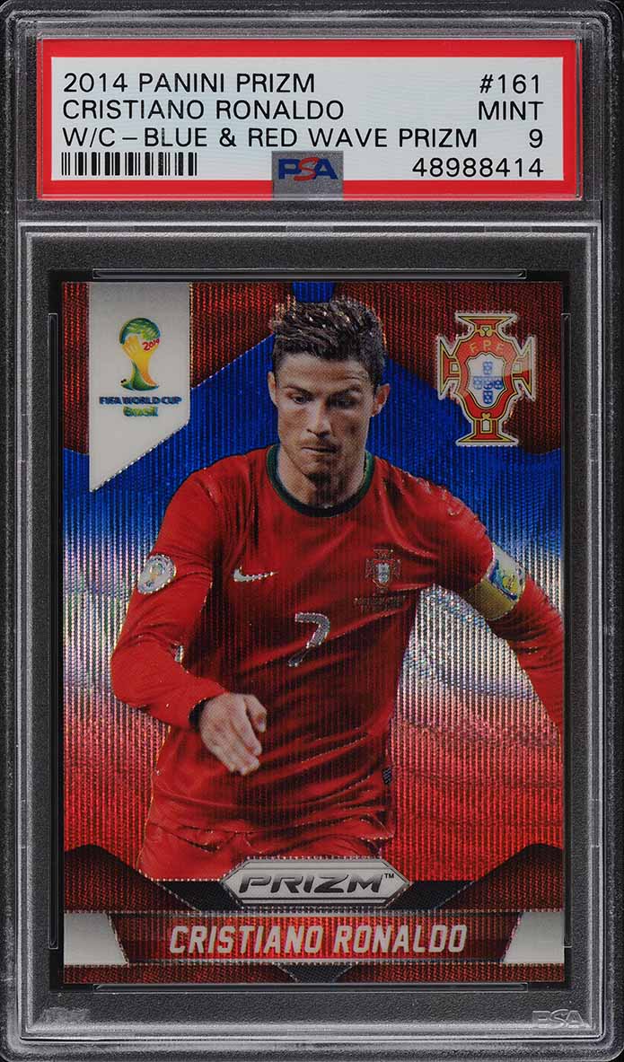 2014 Panini Prizm World Cup Blue Red Wave Cristiano Ronaldo #161 PSA 9 MINT