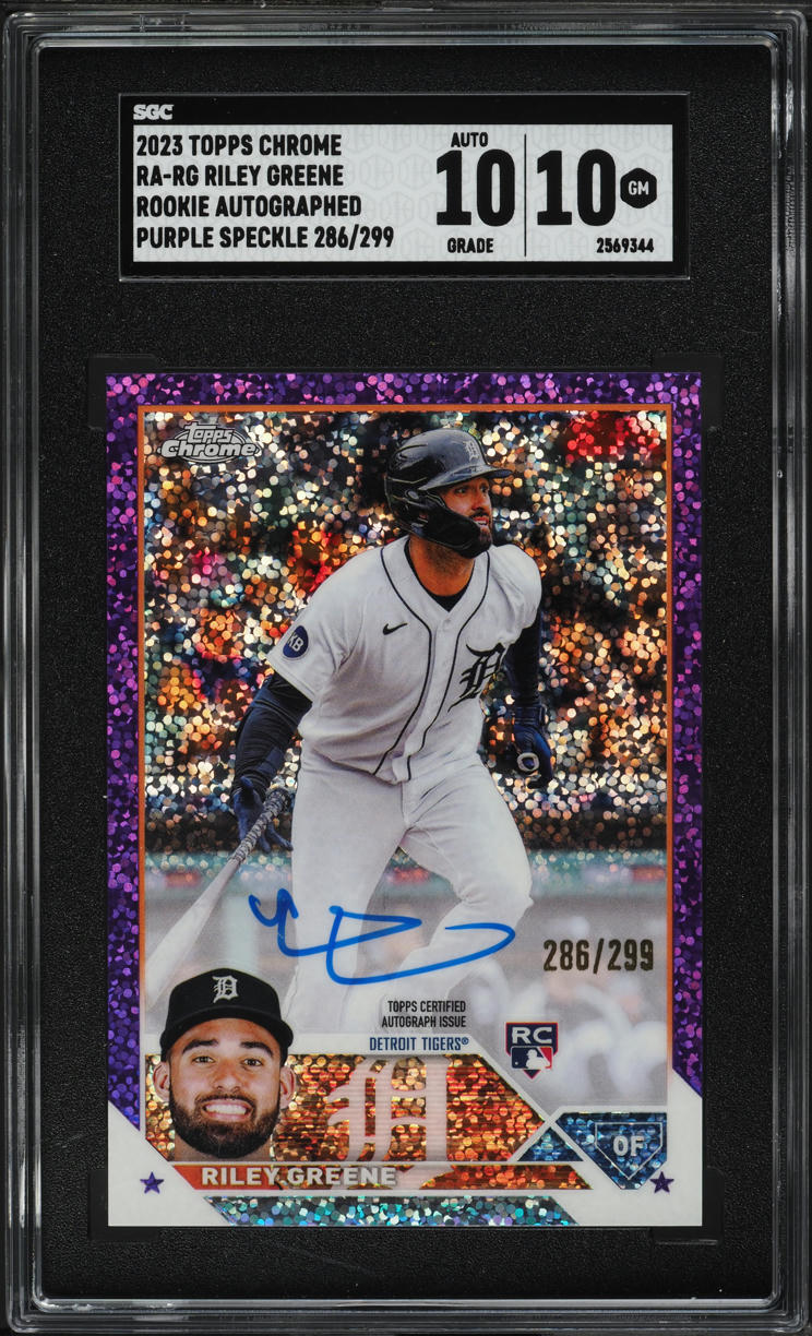 2023 Topps Chrome Purple Speckle Riley Greene RC AUTO /299 #RA-RG SGC 10 GEM