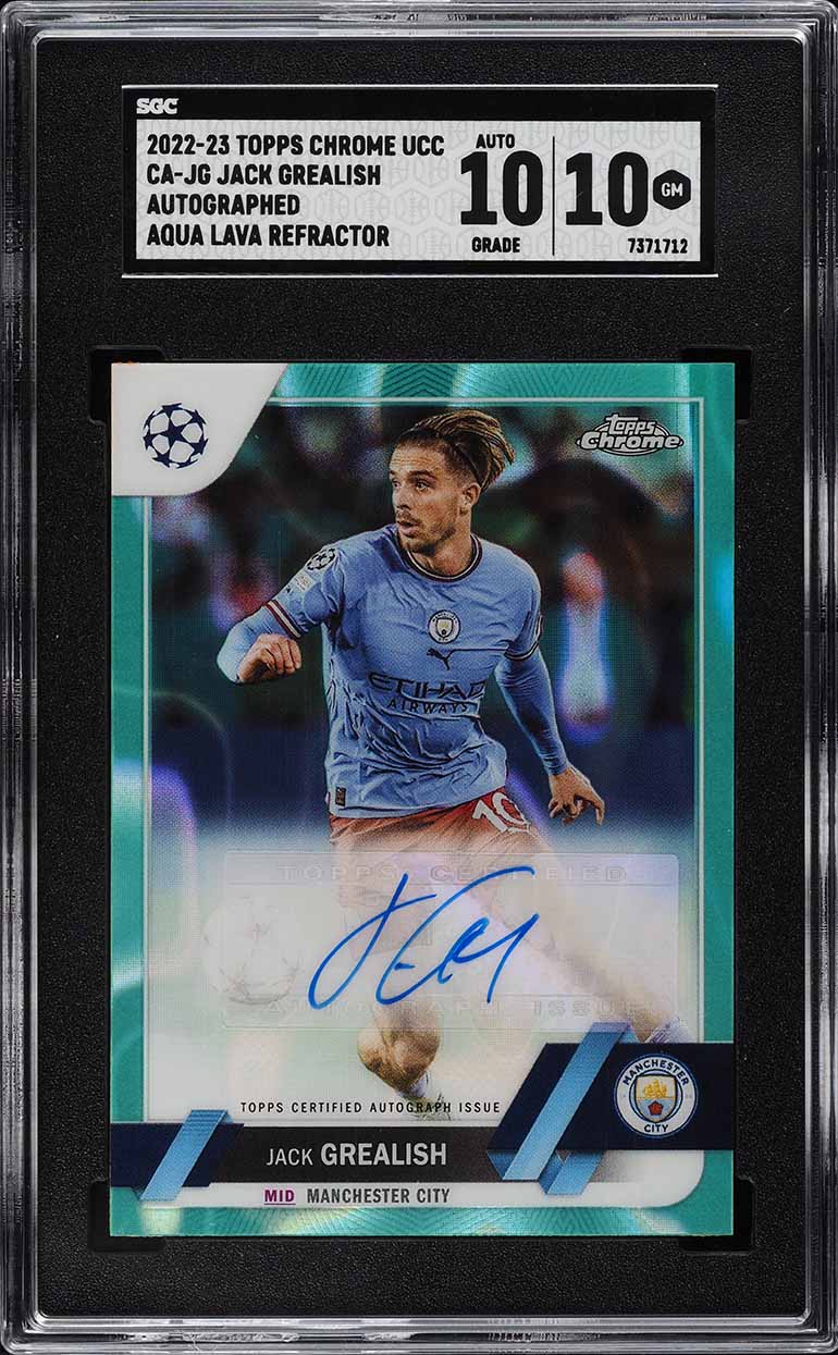 2022 Topps Chrome UEFA Aqua Lava Refractor Jack Grealish AUTO #CA-JG SGC 10 GEM