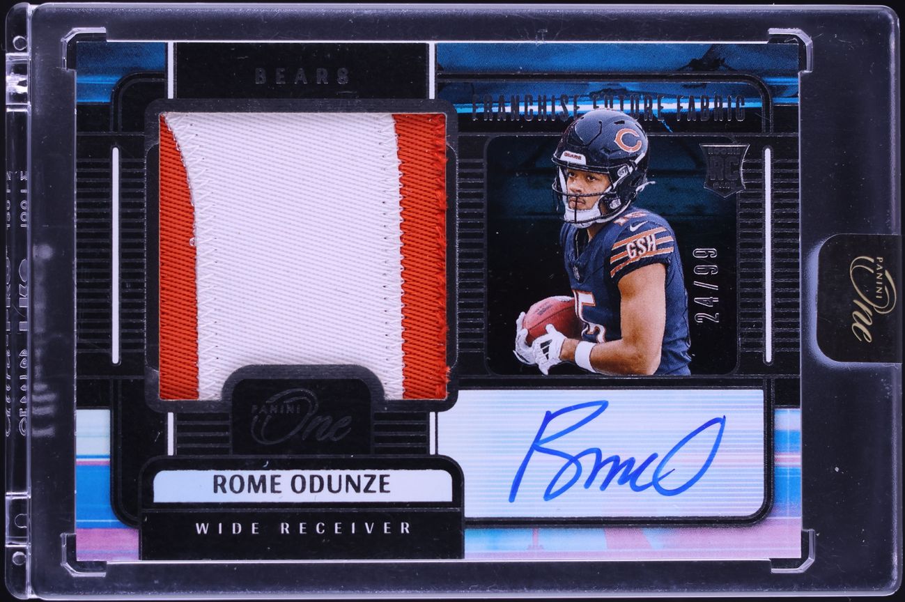 2024 Panini One Franchise Future Fabric Rome Odunze ROOKIE PATCH AUTO /99 #82