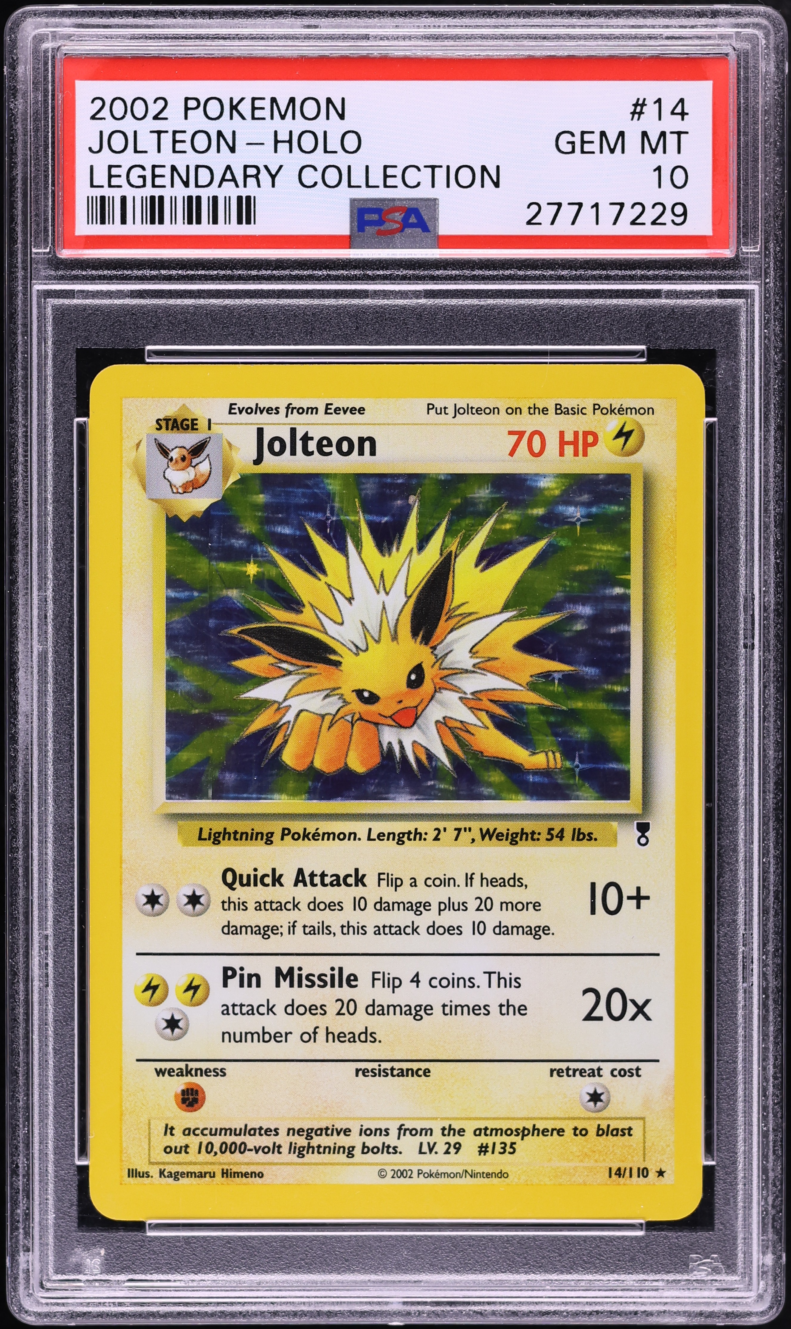 2002 Pokemon Legendary Collection Holo Jolteon #14 PSA 10 GEM MINT
