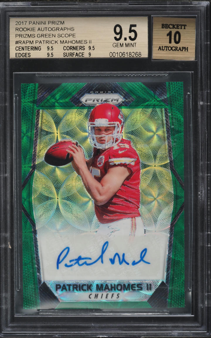 2017 Panini Prizm Green Scope Patrick Mahomes II ROOKIE AUTO /99 #RAPM BGS 9.5