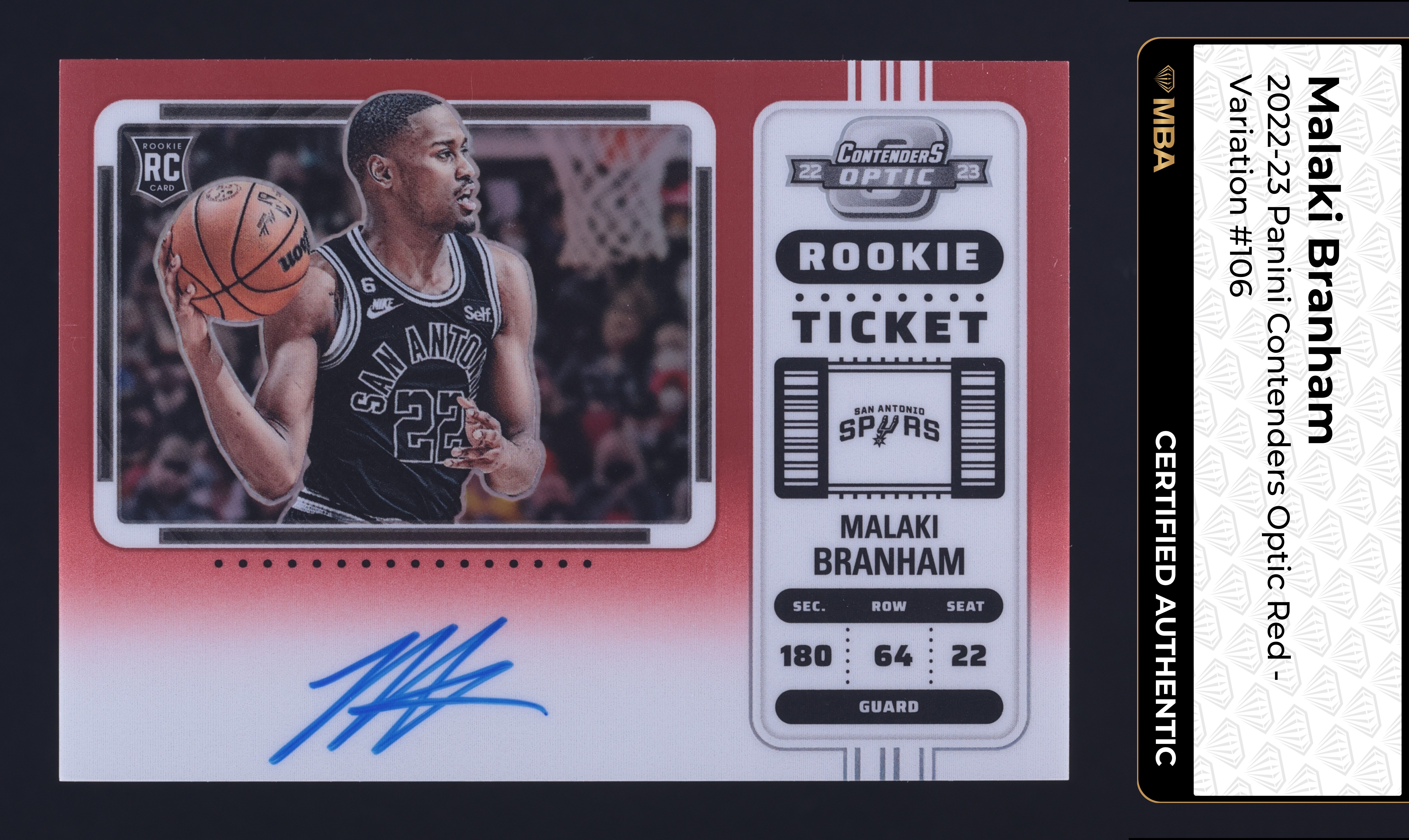 2022 Panini Contenders Optic Red Variation Malaki Branham RC AUTO /99 MBA AUTH