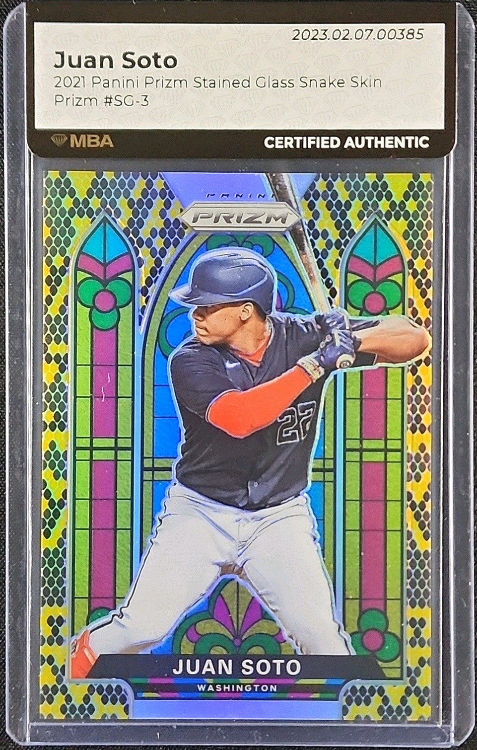 2021 Panini Prizm Stained Glass Snake Skin Prizms Juan Soto /50 #SG-3 MBA AUTH