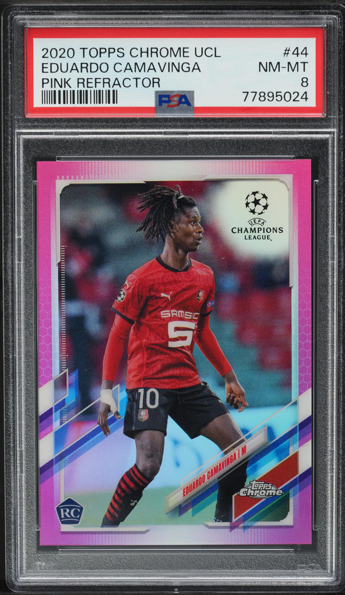 2020 Topps Chrome UEFA Pink Refractor Eduardo Camavinga ROOKIE /175 #44 PSA 8