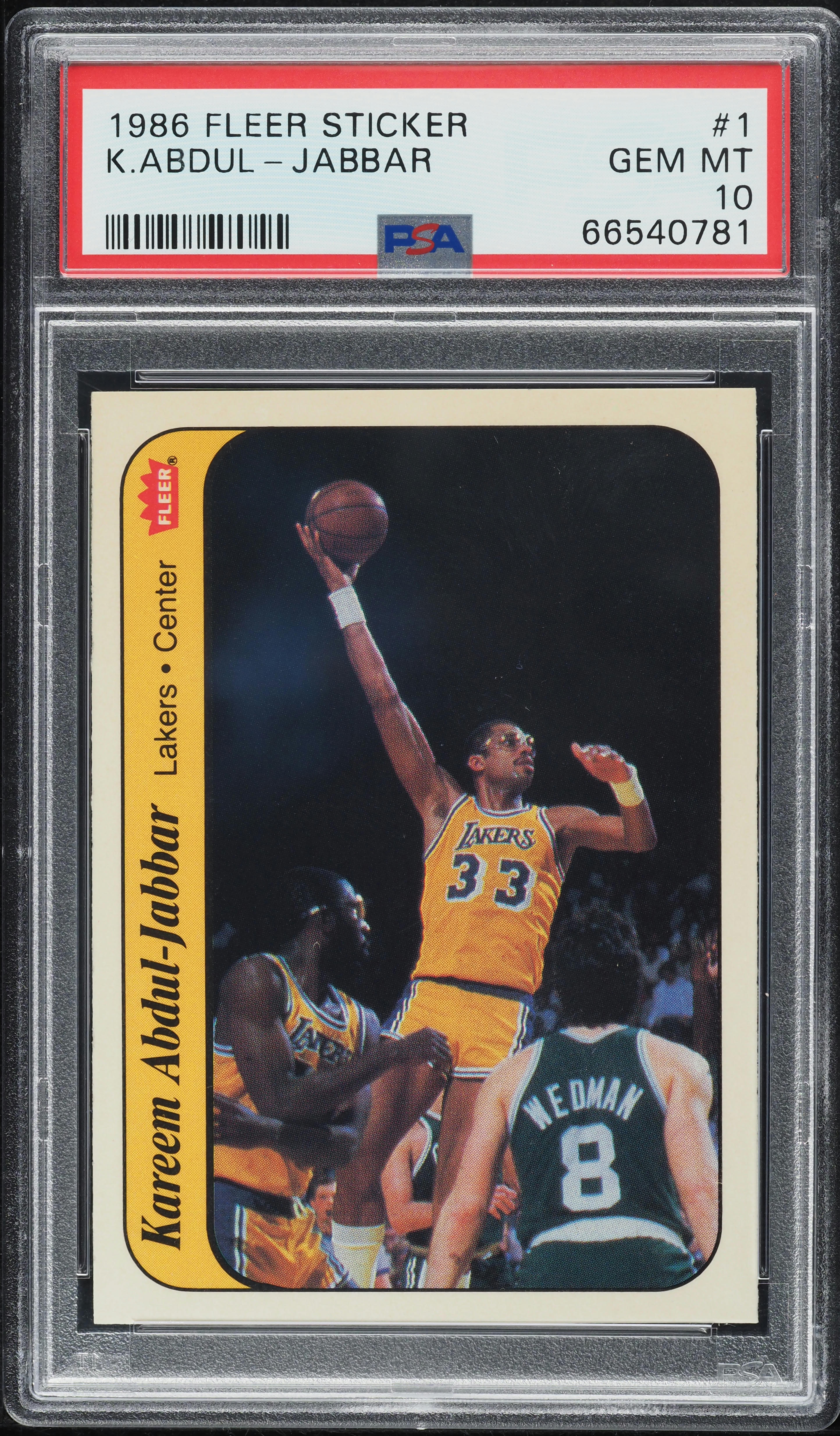 1986 Fleer Sticker Kareem Abdul-Jabbar #1 PSA 10 GEM MINT