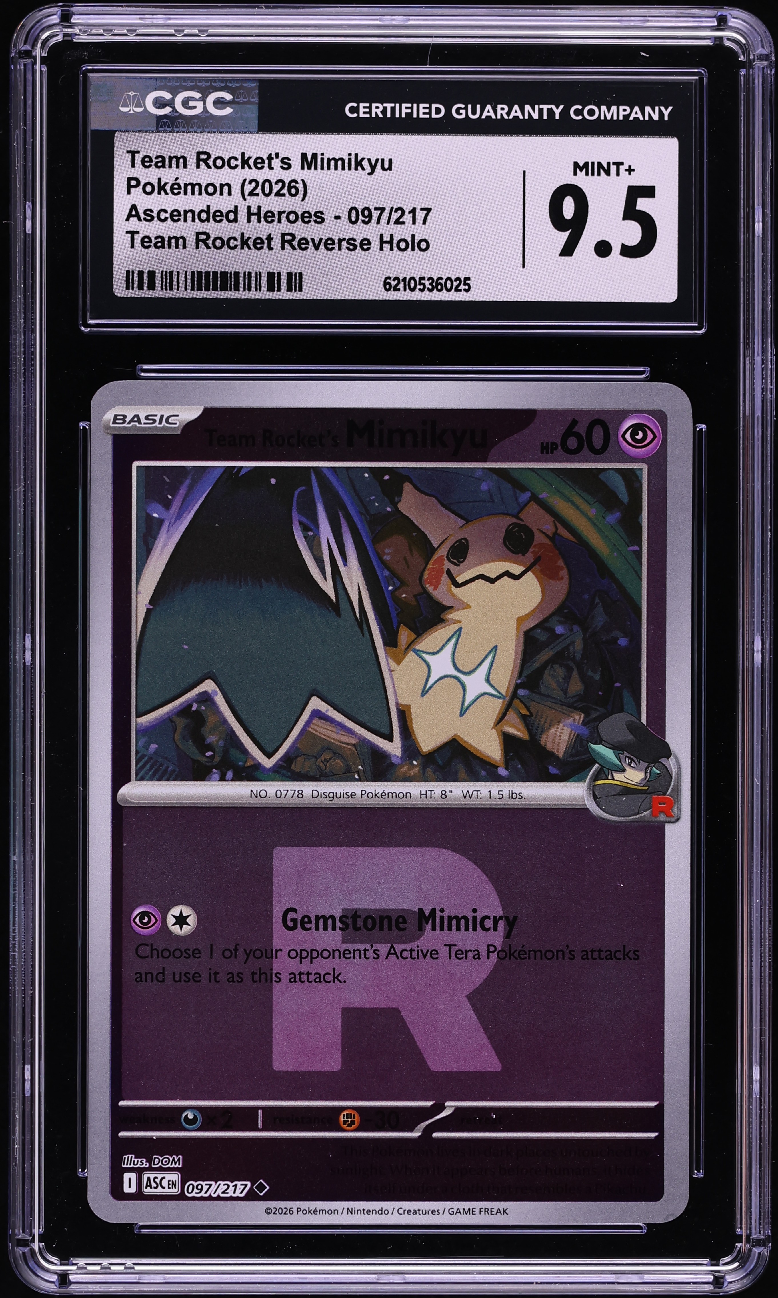 2026 Pokemon Mega Ascended Heroes Reverse Holo Team Rocket's Mimikyu #97 CGC 9.5 MINT+