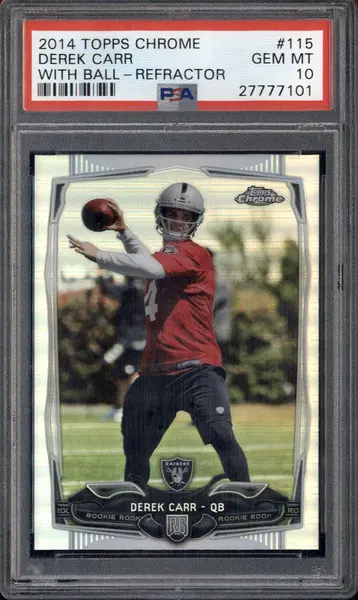 2014 Topps Chrome Refractor #115 Derek Carr With Ball RC Rookie PSA 10