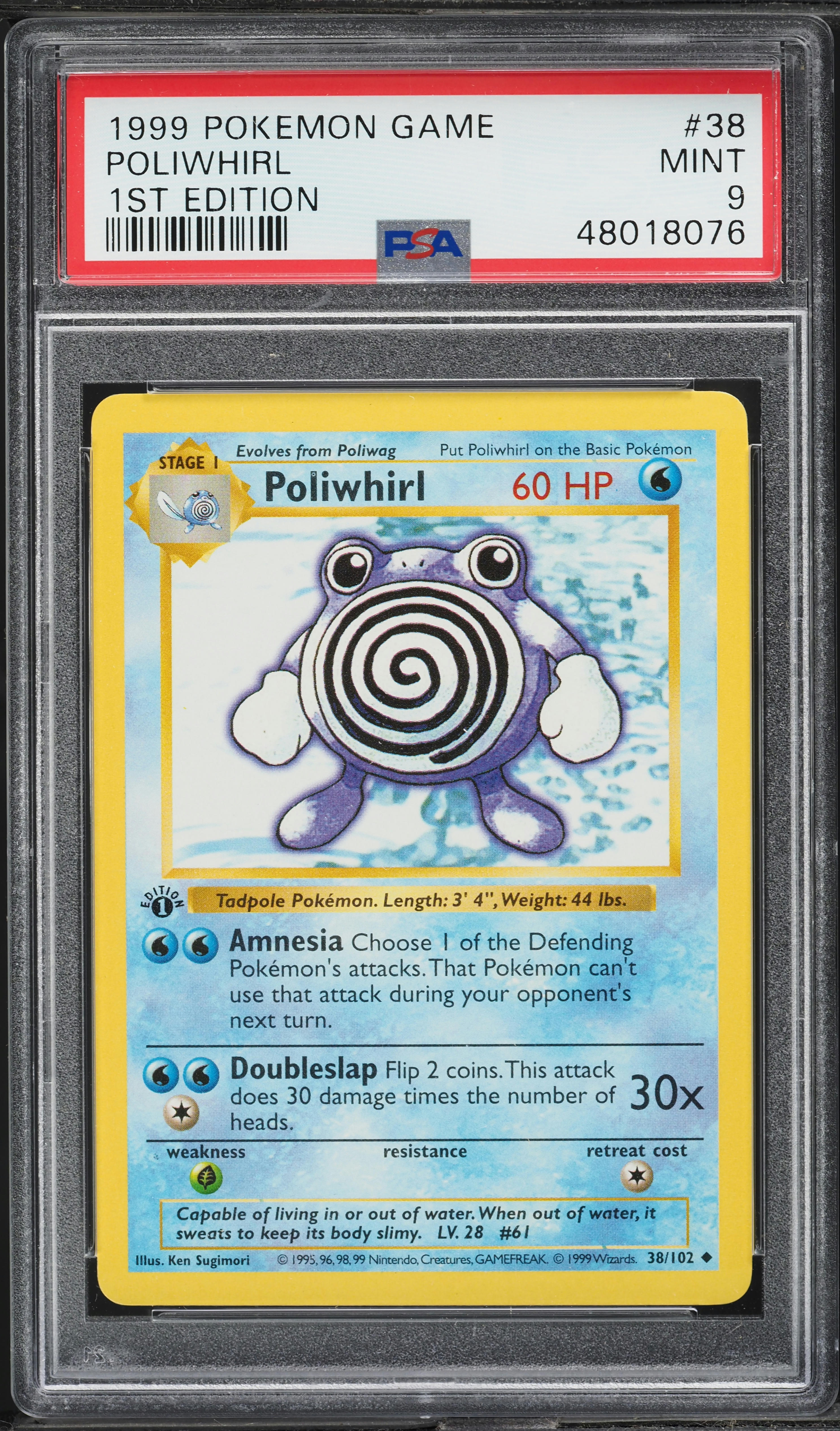 1999 Pokemon Base Set Shadowless 1st Edition Poliwhirl #38 PSA 9 MINT