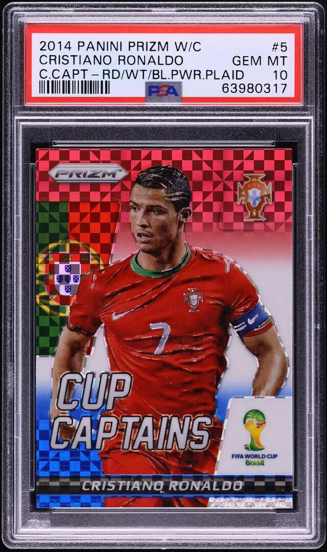 2014 Panini Prizm World Cup Red White Blue Power Plaid Cristiano Ronaldo PSA 10