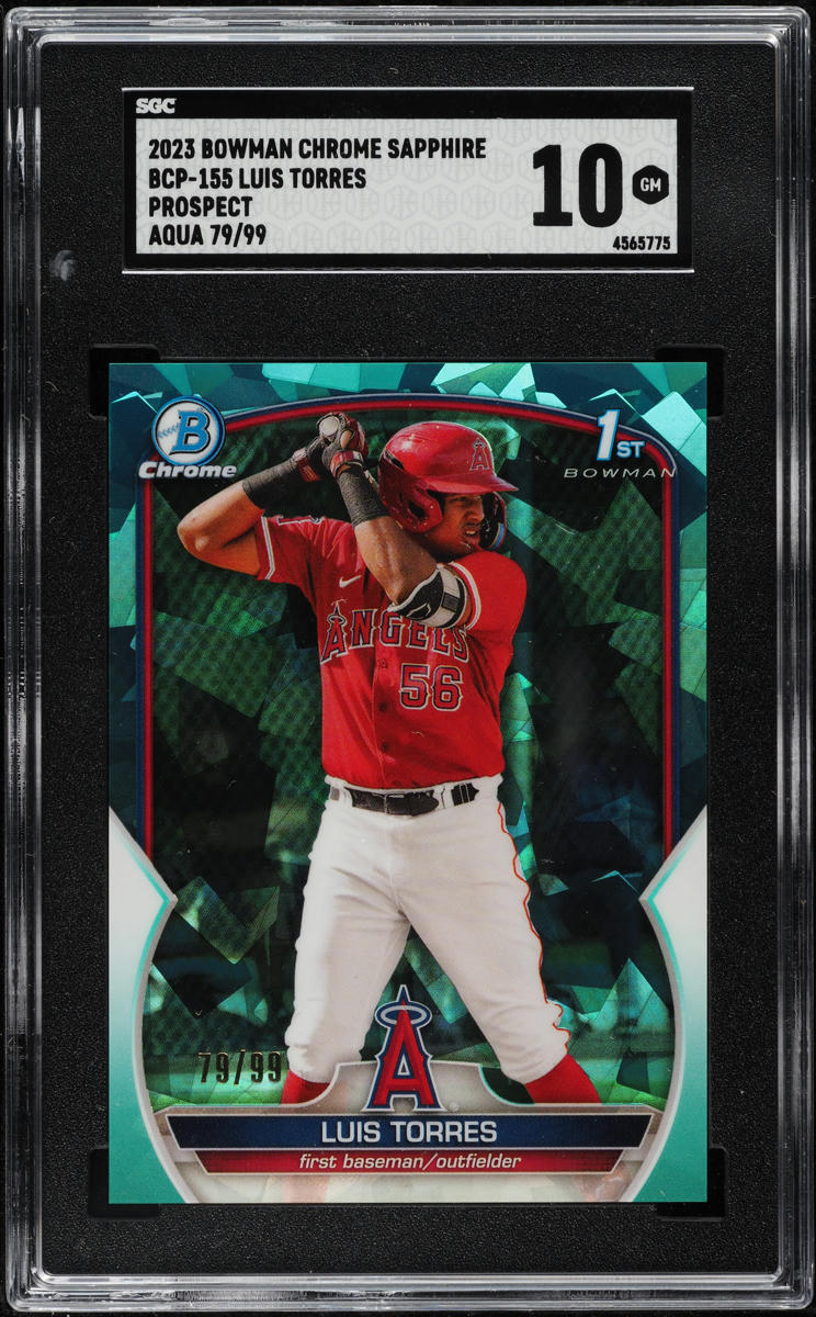 2023 Bowman Chrome Sapphire Aqua Luis Torres PROSPECT /99 #BCP-155 SGC 10 GEM