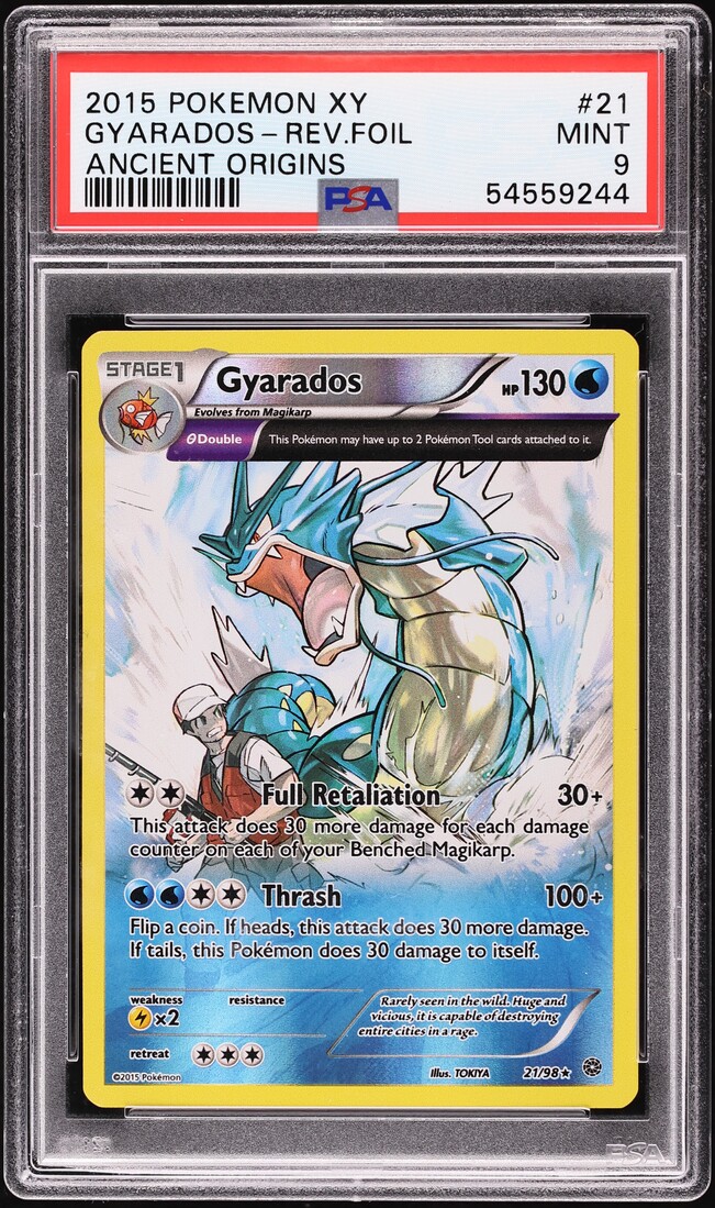 2015 Pokemon XY Ancient Origins Reverse Holo Gyarados #21 PSA 9 MINT