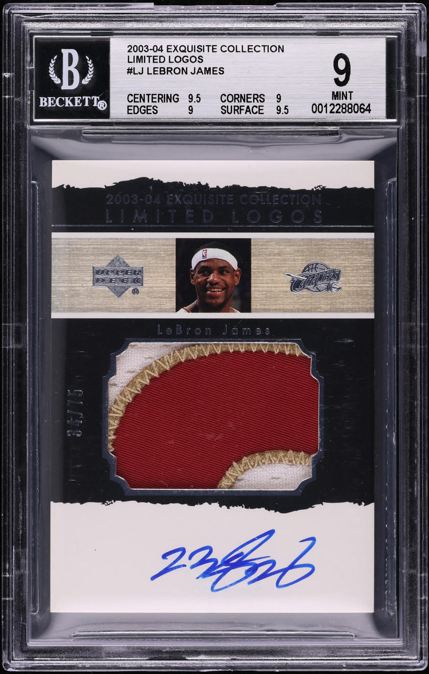 2003 Exquisite Collection Limited Logos LeBron James ROOKIE PATCH AUTO /75 BGS 9