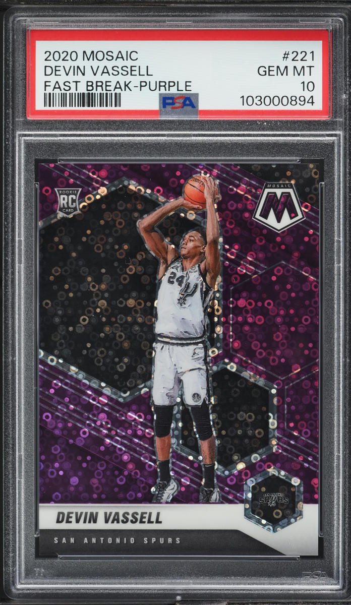 2020 Panini Mosaic Fast Break Purple Devin Vassell RC /50 #221 PSA 10 GEM MINT
