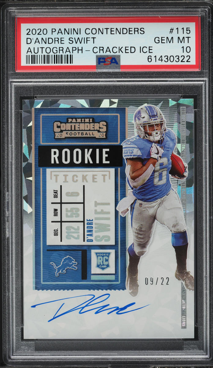 2020 Panini Contenders Cracked Ice D'Andre Swift ROOKIE AUTO /22 #115 PSA 10 GEM