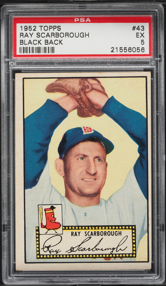 1952 Topps Ray Scarborough BLACK BACK #43 PSA 5 EX