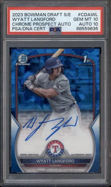 2023 Bowman Draft Sapphire Chrome #CDA-WL Wyatt Langford RC Auto /199 PSA 10