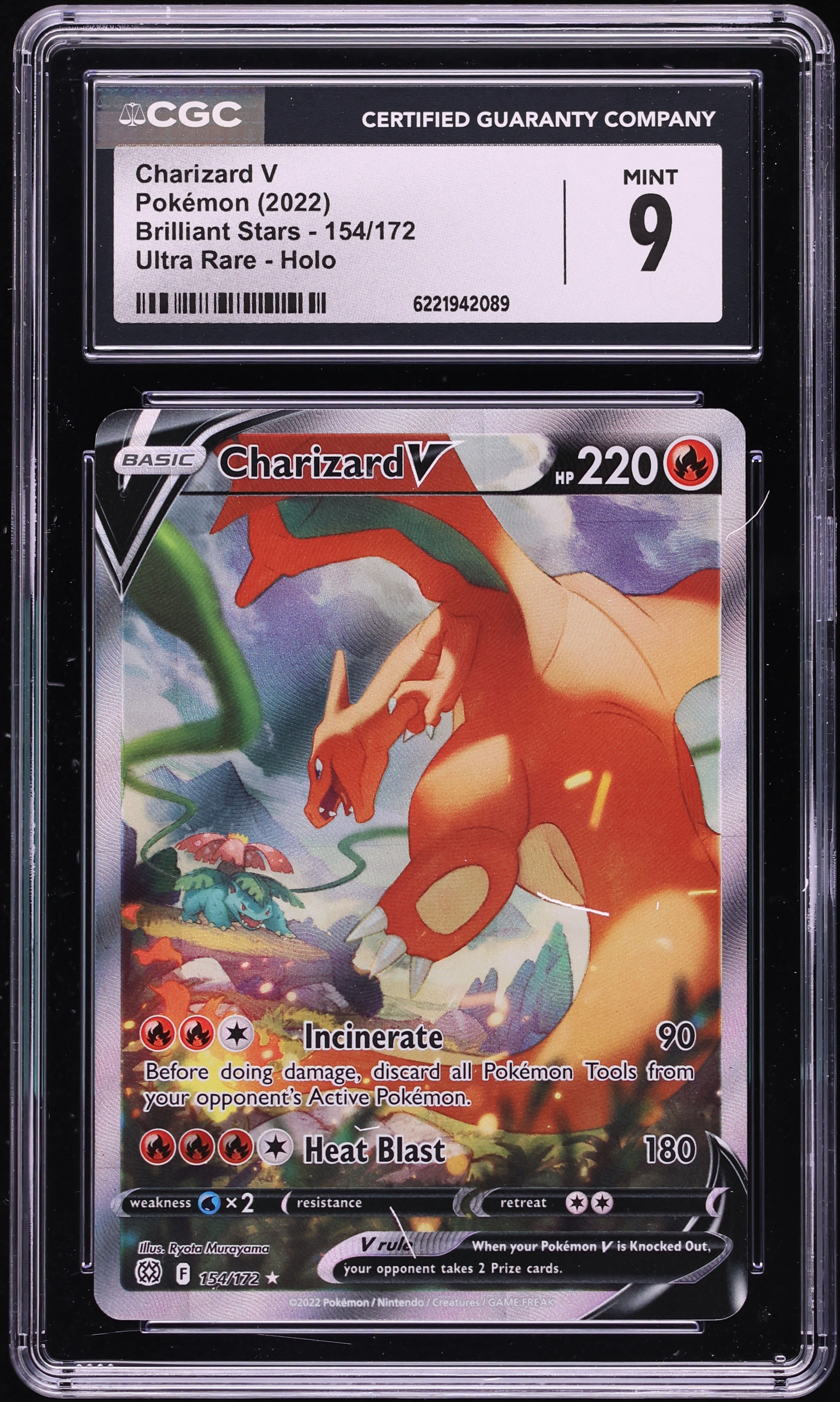 2022 Pokemon Sword & Shield Brilliant Stars Full Art Charizard V #154 CGC 9 MINT