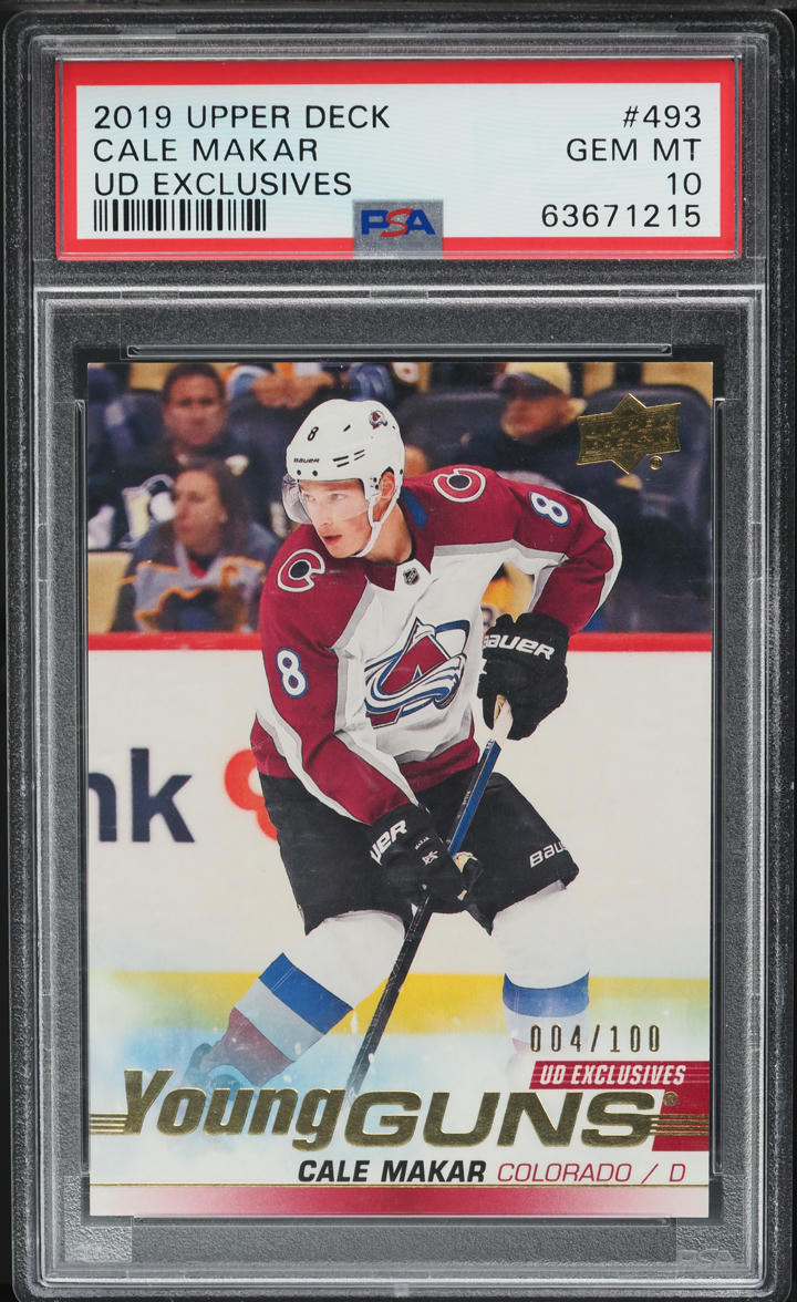 2019 Upper Deck Young Guns Exclusives Cale Makar ROOKIE /100 #493 PSA 10 GEM