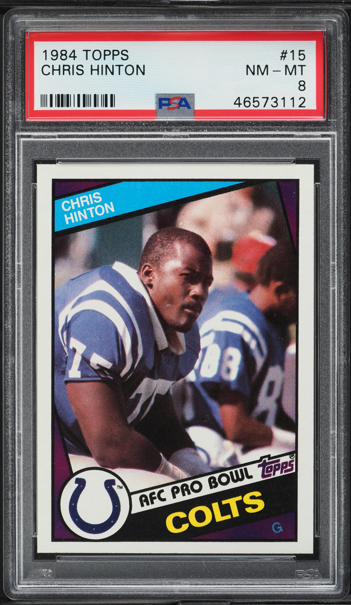 1984 Topps Football Chris Hinton ROOKIE #15 PSA 8 NM-MT