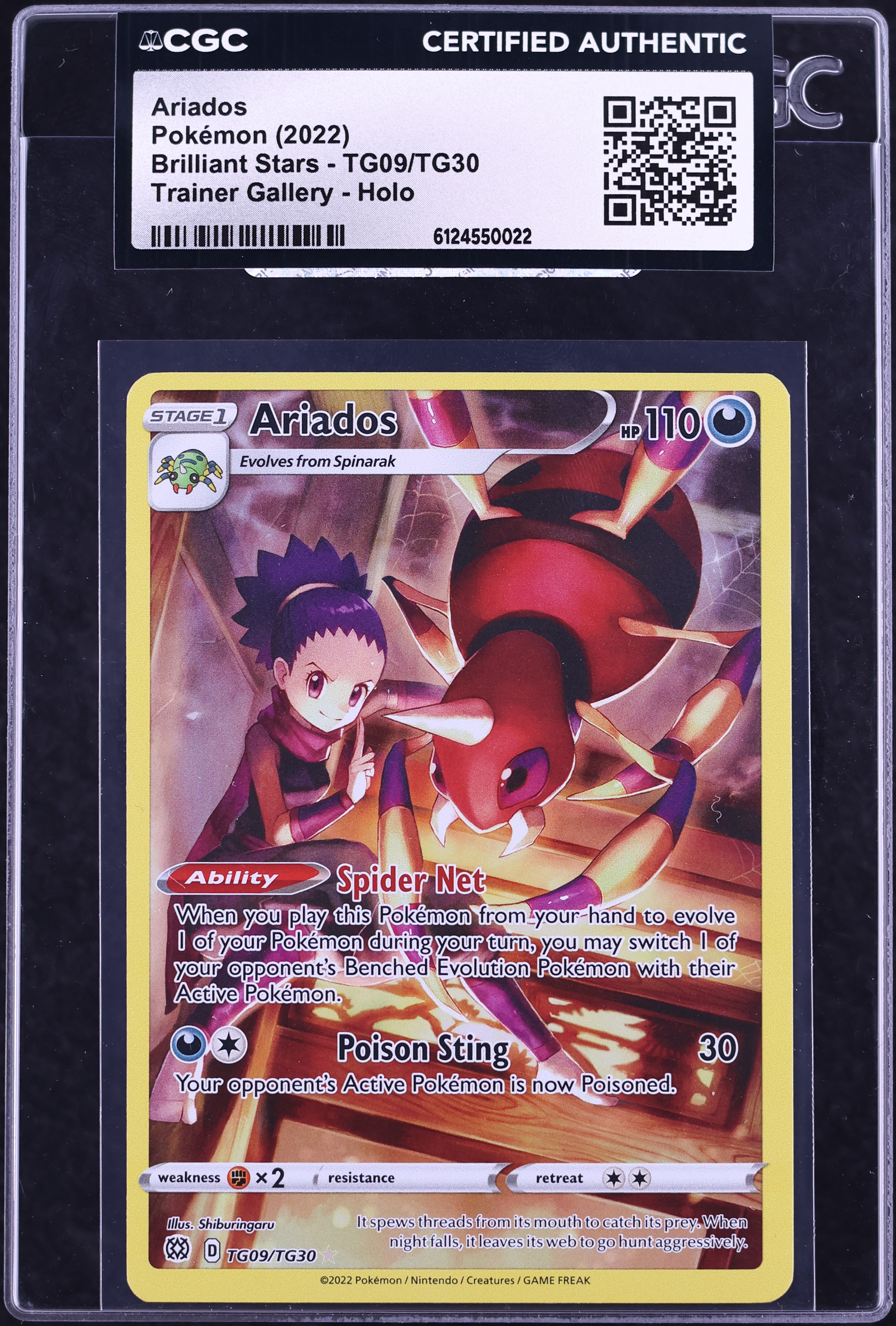 2022 Pokemon Sword & Shield Brilliant Stars CHR Ariados #TG09 CGC AUTH
