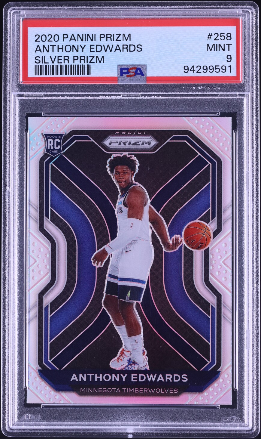 2020 Panini Prizm Silver Anthony Edwards ROOKIE #258 PSA 9 MINT