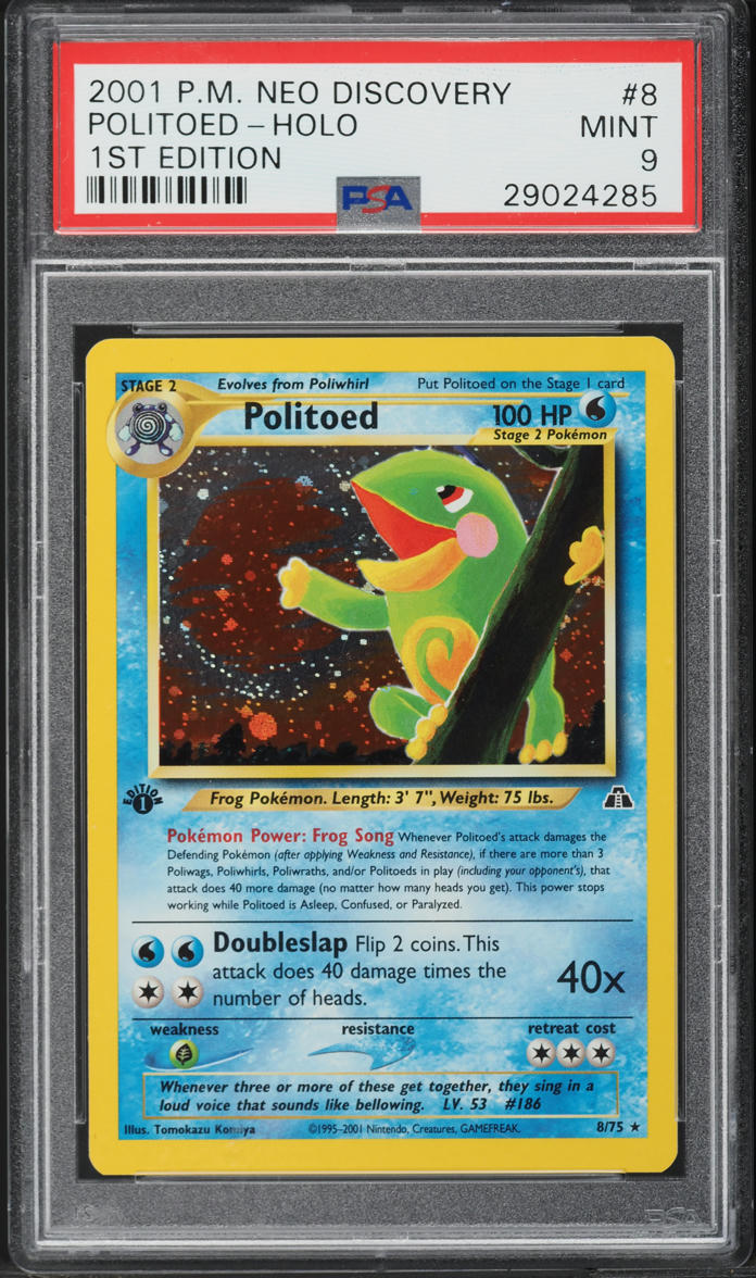 2001 Pokemon Neo Discovery 1st Edition Holo Politoed #8 PSA 9 MINT