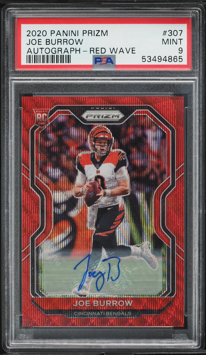 2020 Panini Prizm Red Wave Joe Burrow ROOKIE AUTO /149 #307 PSA 9 MINT