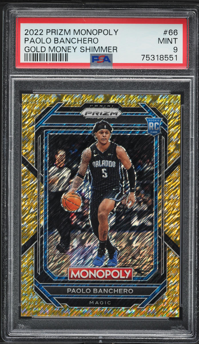 2022 Panini Prizm Monopoly Gold Money Shimmer Paolo Banchero RC /500 #66 PSA 9