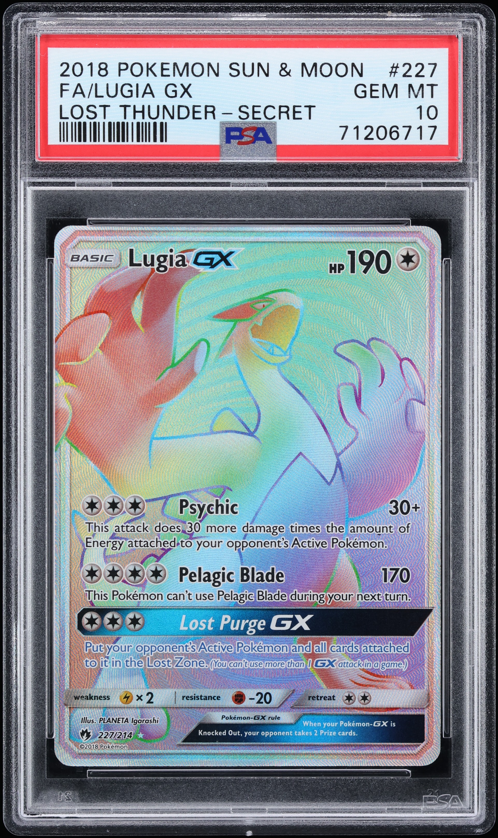 2018 Pokemon Sun & Moon Lost Thunder Rainbow Rare Lugia GX #227 PSA 10 GEM MINT