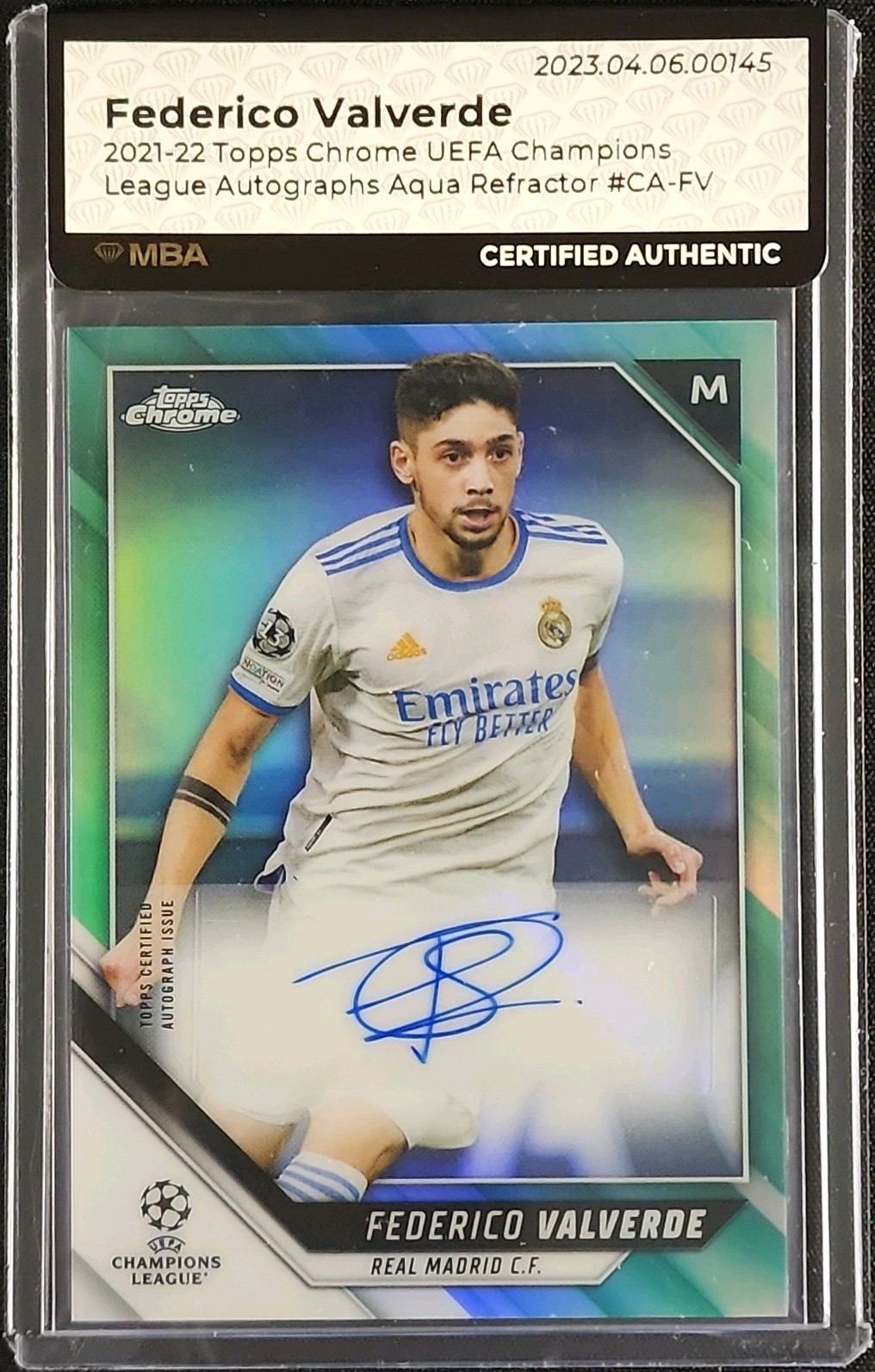2021 Topps Chrome UEFA Aqua Refractor Federico Valverde AUTO /199 MBA AUTH