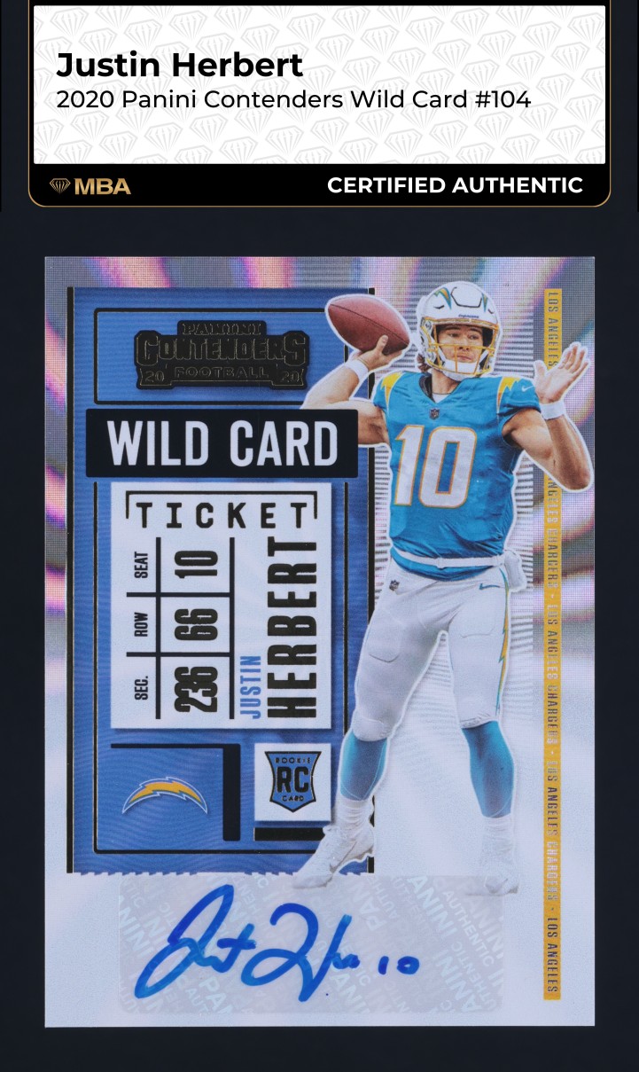 2020 Panini Contenders Wild Card Justin Herbert ROOKIE AUTO #104 MBA AUTH