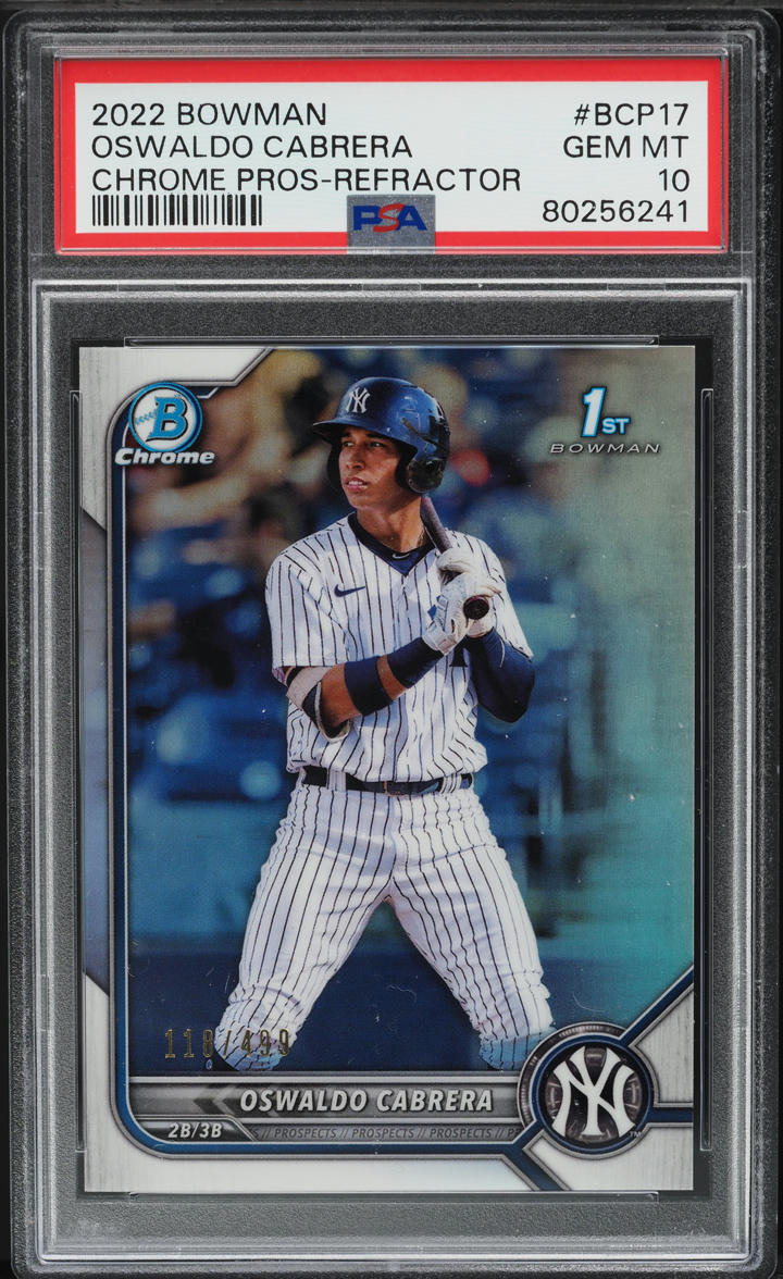 2022 Bowman Chrome Refractor Oswaldo Cabrera ROOKIE /499 #BCP-17 PSA 10 GEM MINT