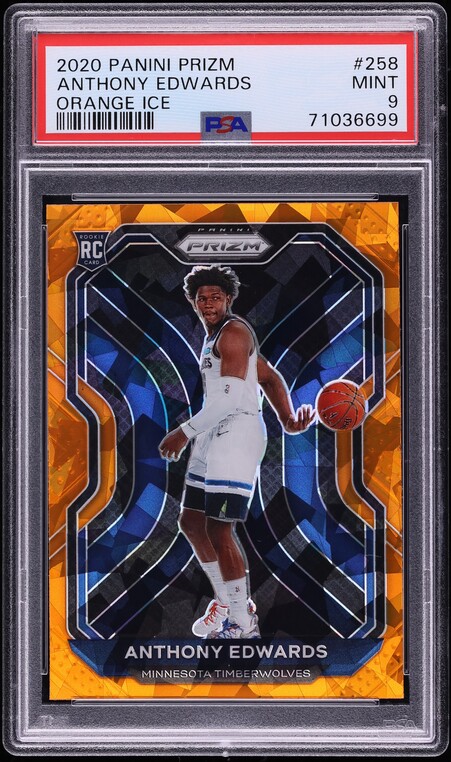 2020 Panini Prizm Orange Ice Anthony Edwards ROOKIE #258 PSA 9 MINT