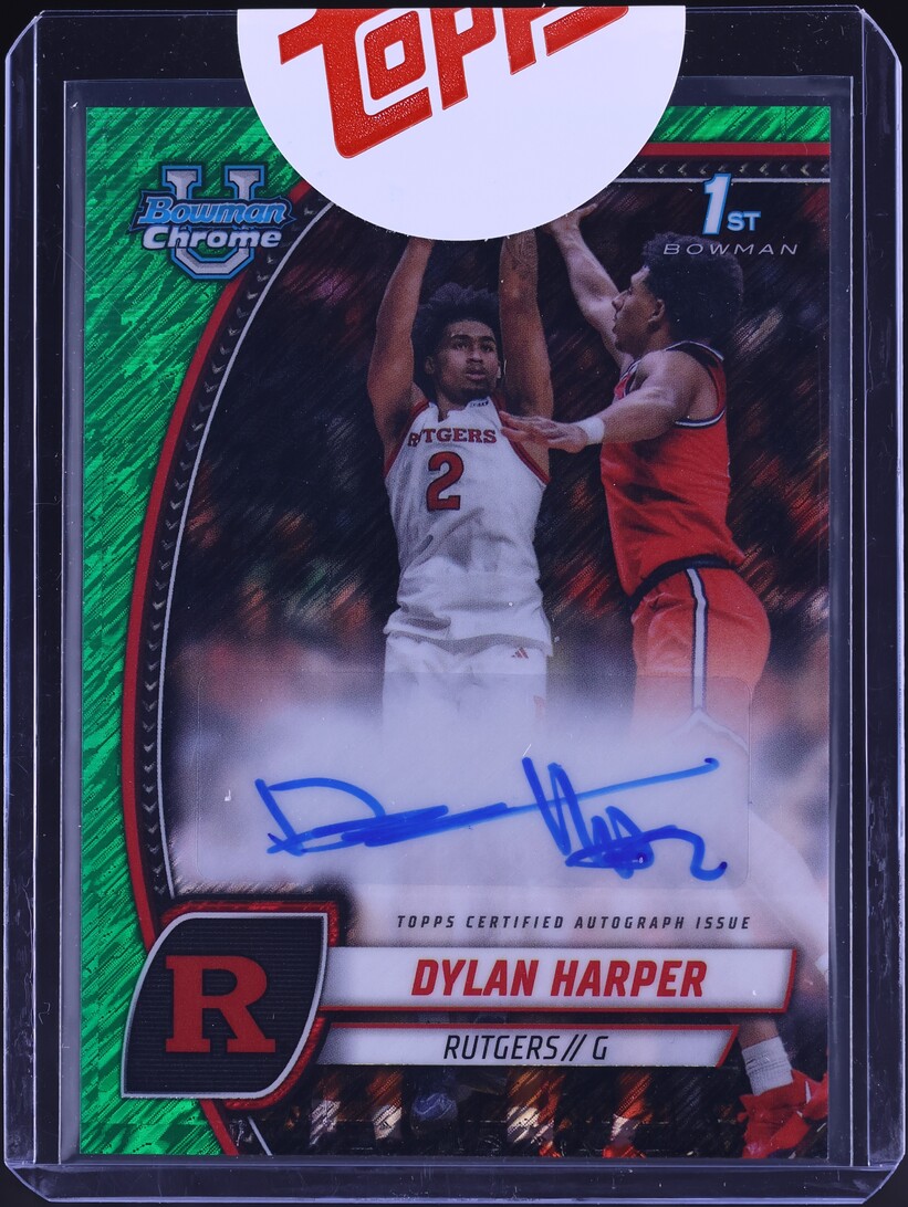2024 Bowman Chrome University Green Shimmer Refractor Dylan Harper ROOKIE AUTO #22