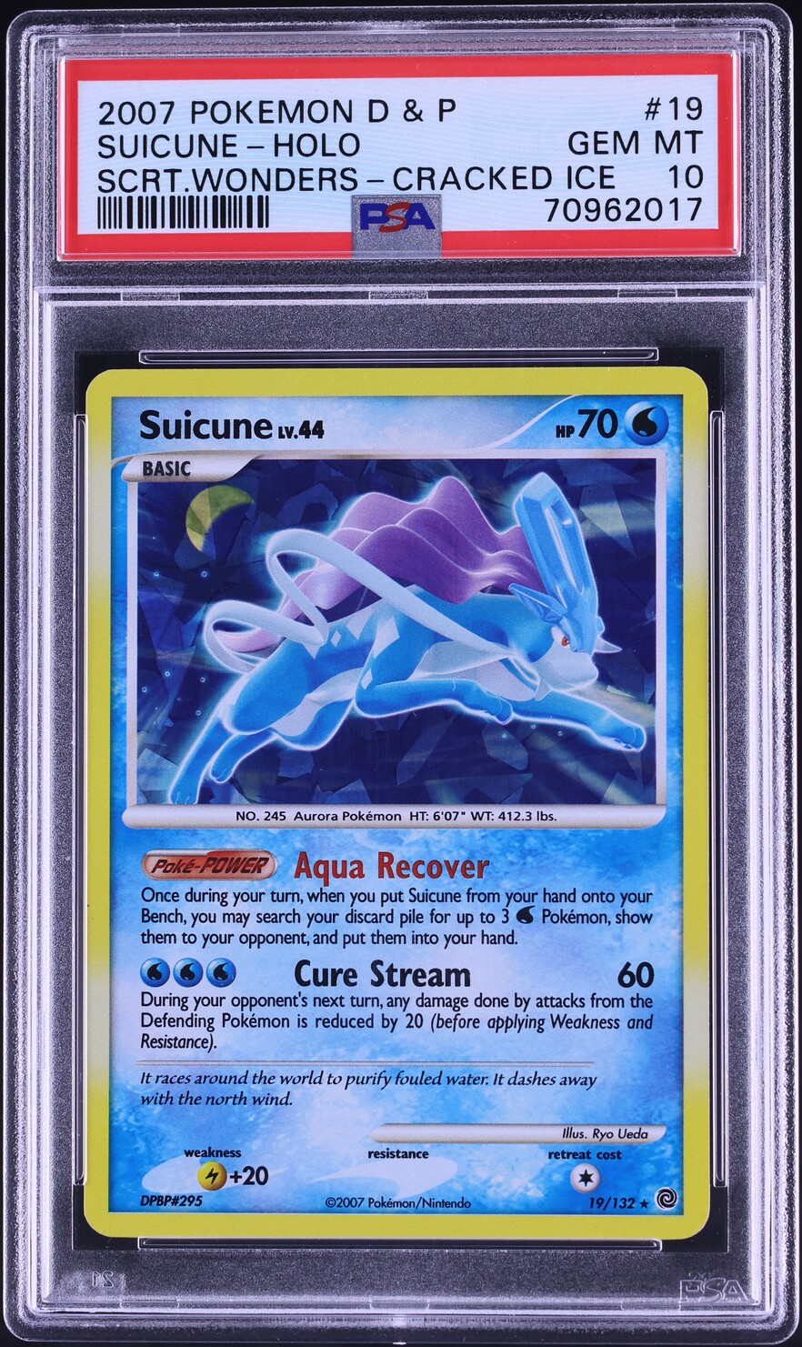 2007 Pokemon DP Secret Wonders Cracked Ice Holo Suicune #19 PSA 10 GEM MINT