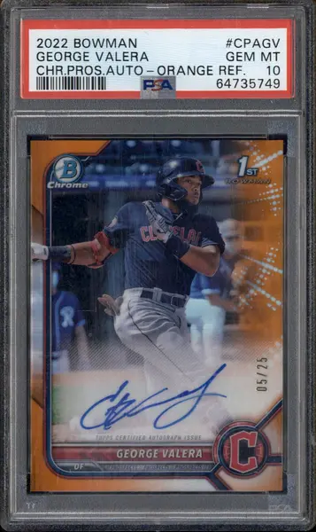 2022 Bowman Chrome Orange Refractor #CPA-GV George Valera Auto /25 PSA 10