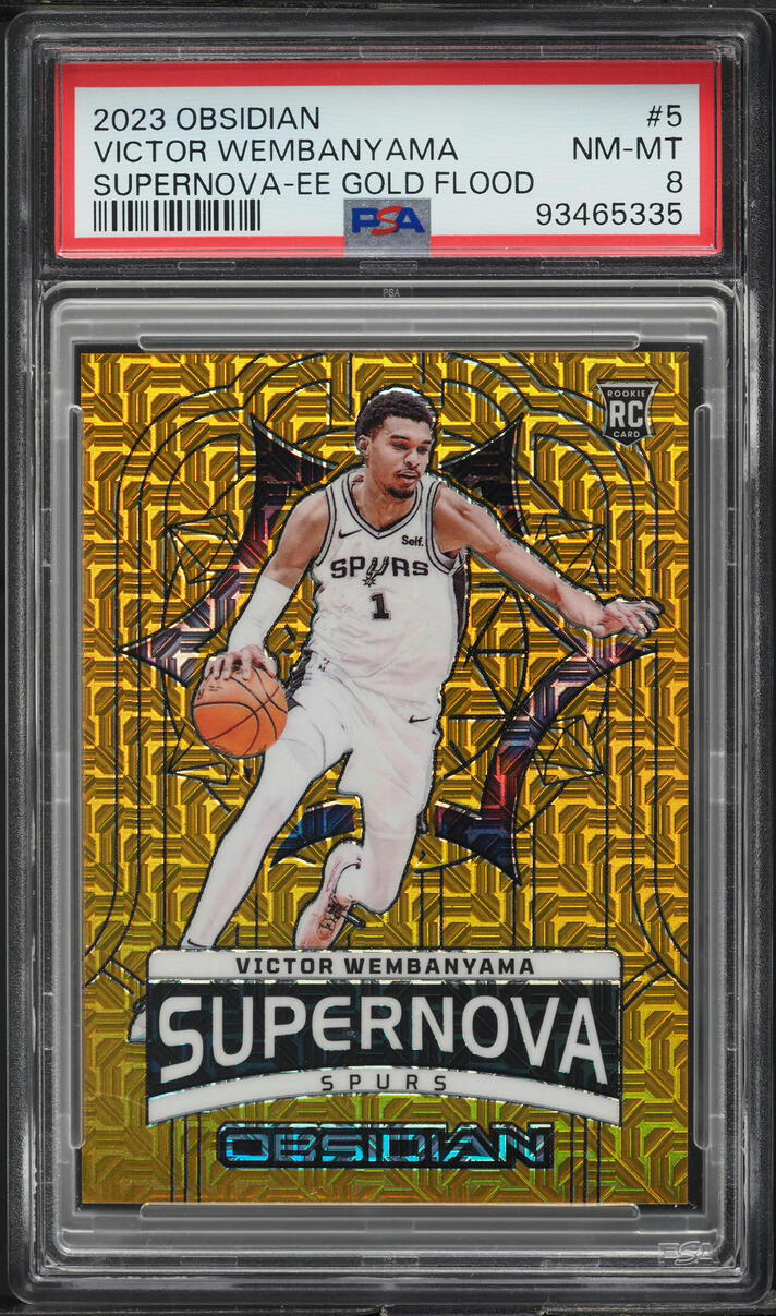 2023 Panini Obsidian Supernova E/E Gold Flood Victor Wembanyama RC /10 #5 PSA 8
