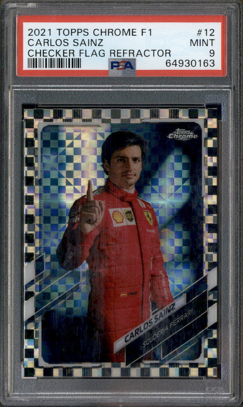 2021 Topps Chrome F1 Checker Flag Refractor #12 Carlos Sainz PSA 9